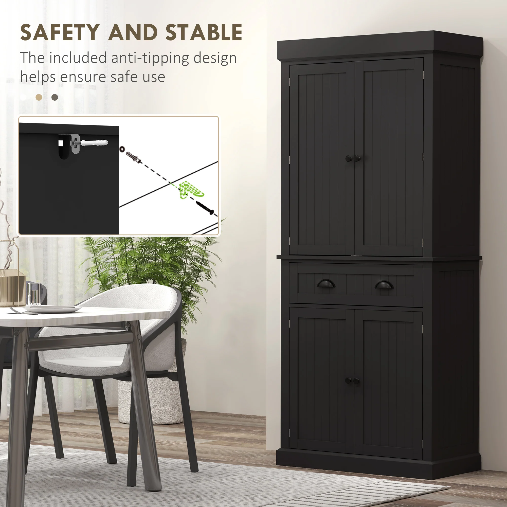 71" Pantry Cabinet with LED Motion Sensor Light, Freestanding Kitchen Pantry with 6 Spice Racks, Drawer and Adjustable Shelves, Tall Buffet Cabinet with Hutch, Black - Image 9