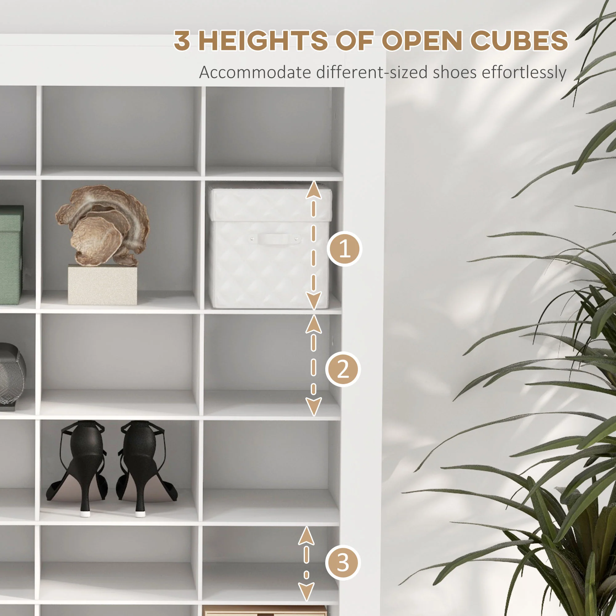 71" Shoe Storage Cabinet with 3 Heights of Open Cubes for 36 Pairs White - Image 7