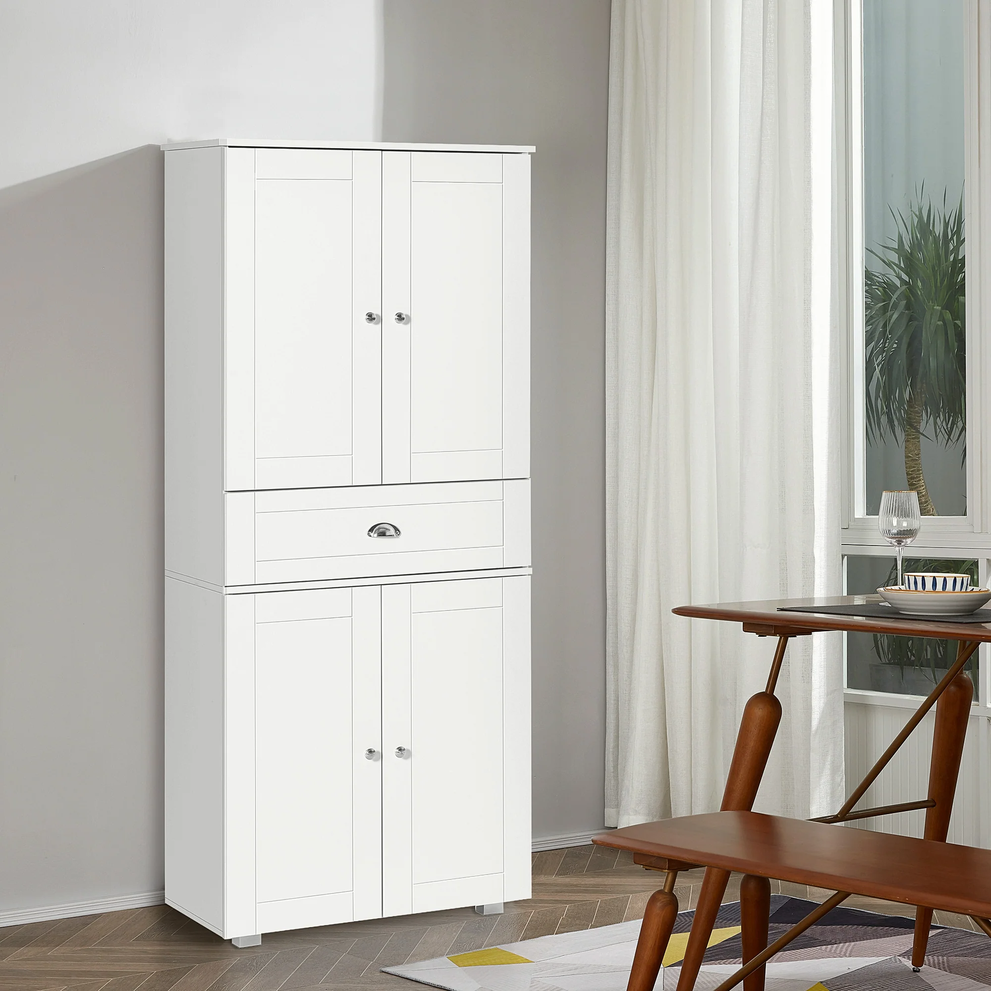 72" Kitchen Pantry with 4 Doors & 3 Adjustable Shelves, White - Image 4