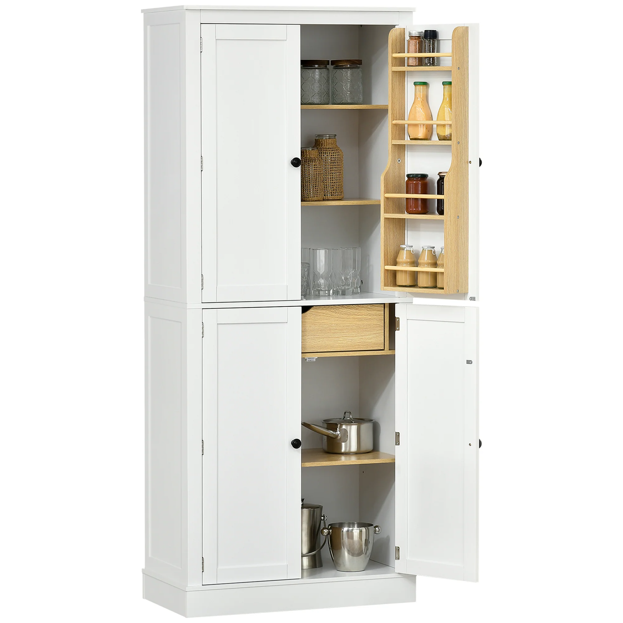 72" Kitchen Pantry Storage Cabinet with 5 Tier Storage Shelving & Drawer, White - Image 2
