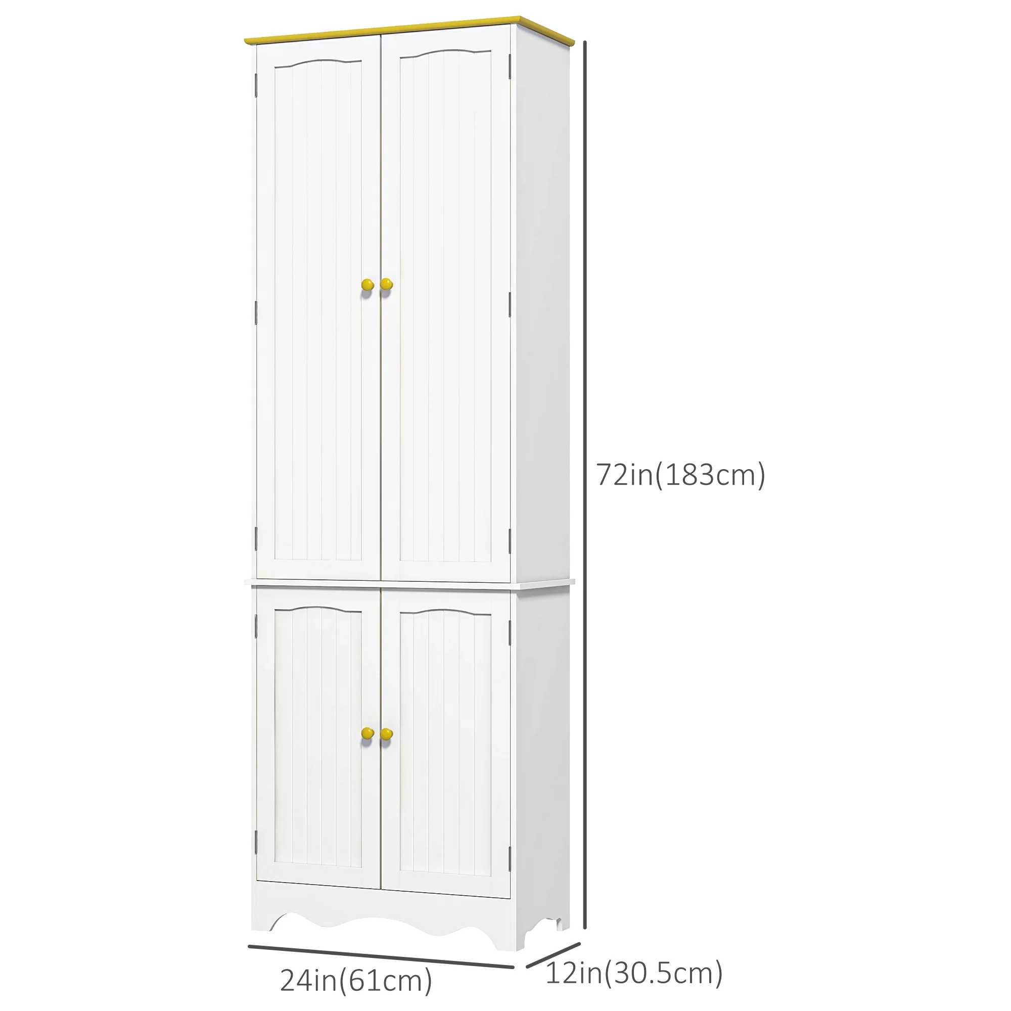 72" Tall Kitchen Pantry with 4 Shelves & 4 Doors, White - Image 5