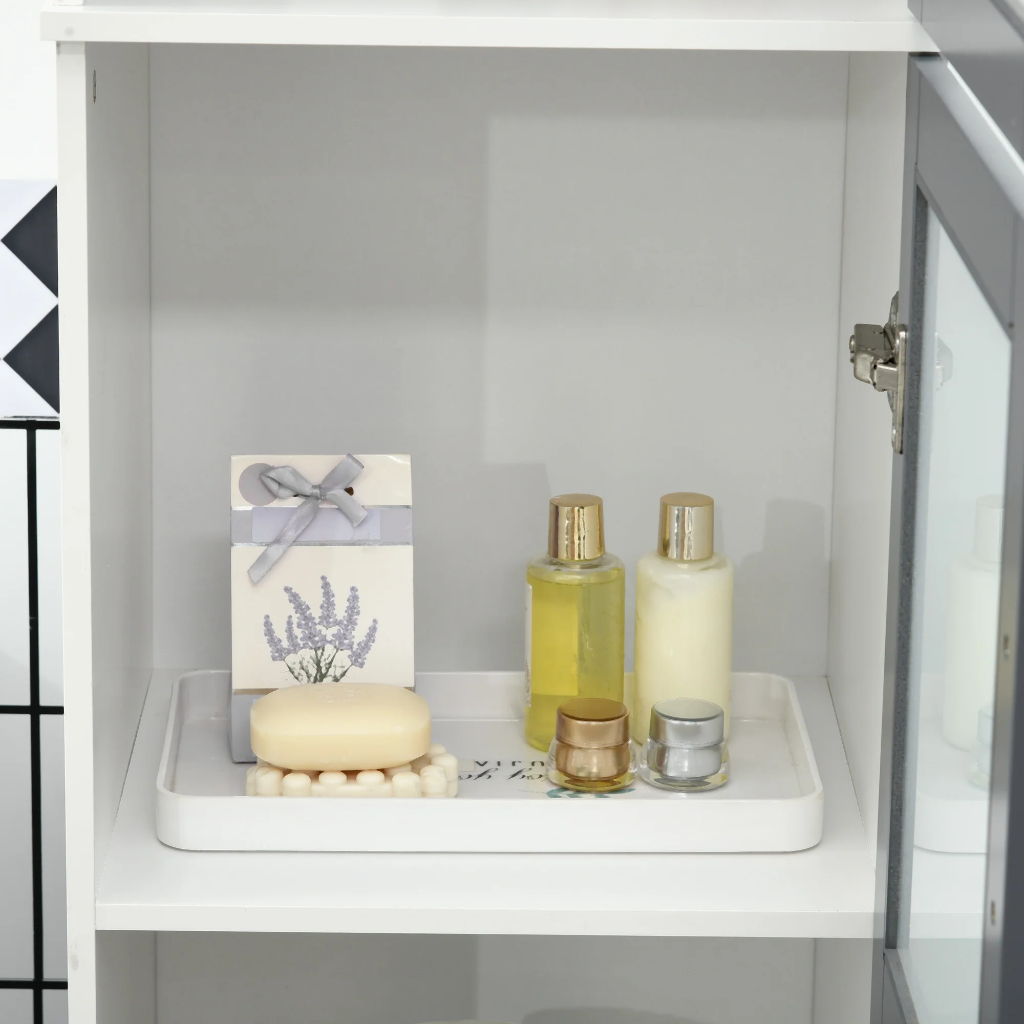 75" Tall Linen Cabinet with 2 Cupboards, Matte Glass Doors and Adjustable Shelves, White - Image 11