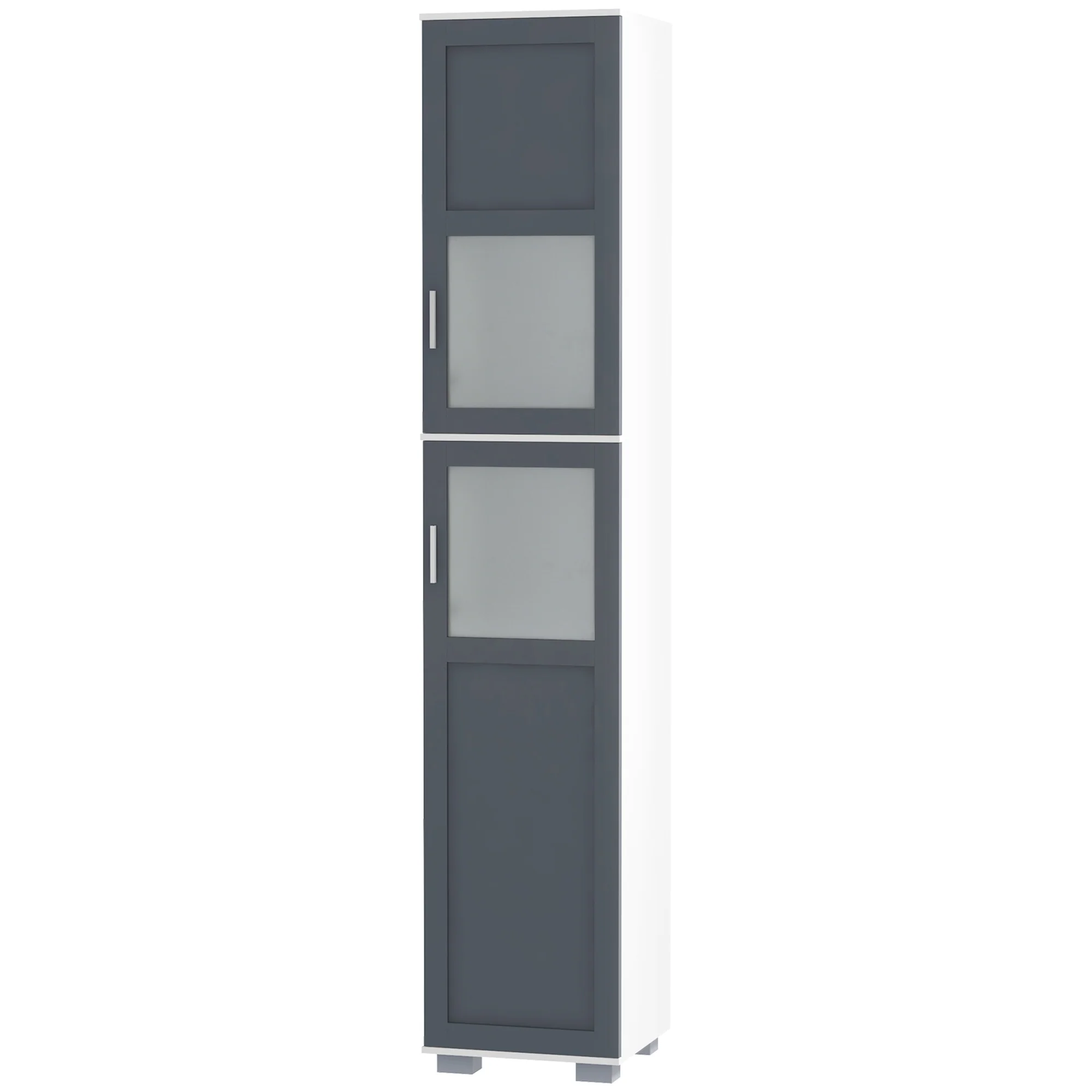 75" Tall Linen Cabinet with 2 Cupboards, Matte Glass Doors and Adjustable Shelves, White - Image 2