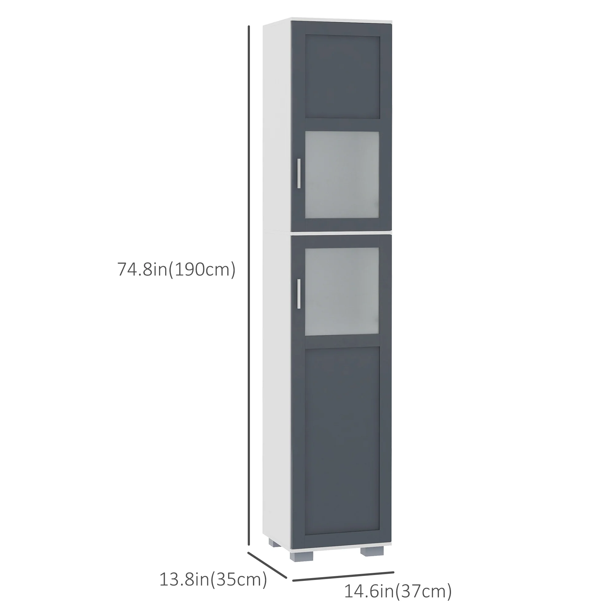 75" Tall Linen Cabinet with 2 Cupboards, Matte Glass Doors and Adjustable Shelves, White - Image 5