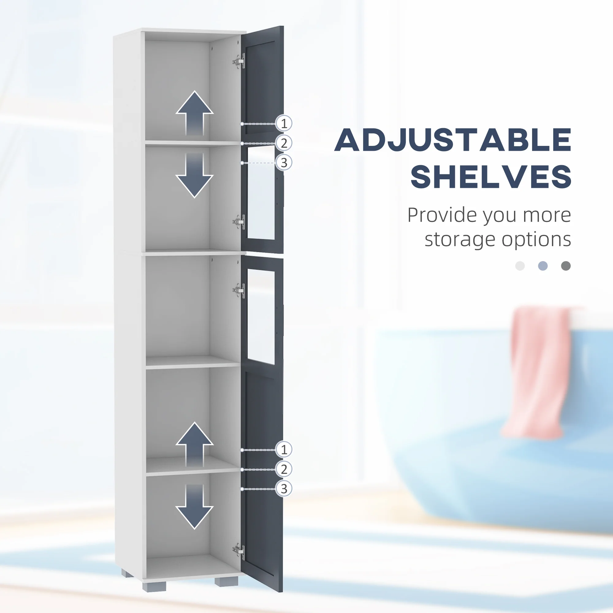 75" Tall Linen Cabinet with 2 Cupboards, Matte Glass Doors and Adjustable Shelves, White - Image 7