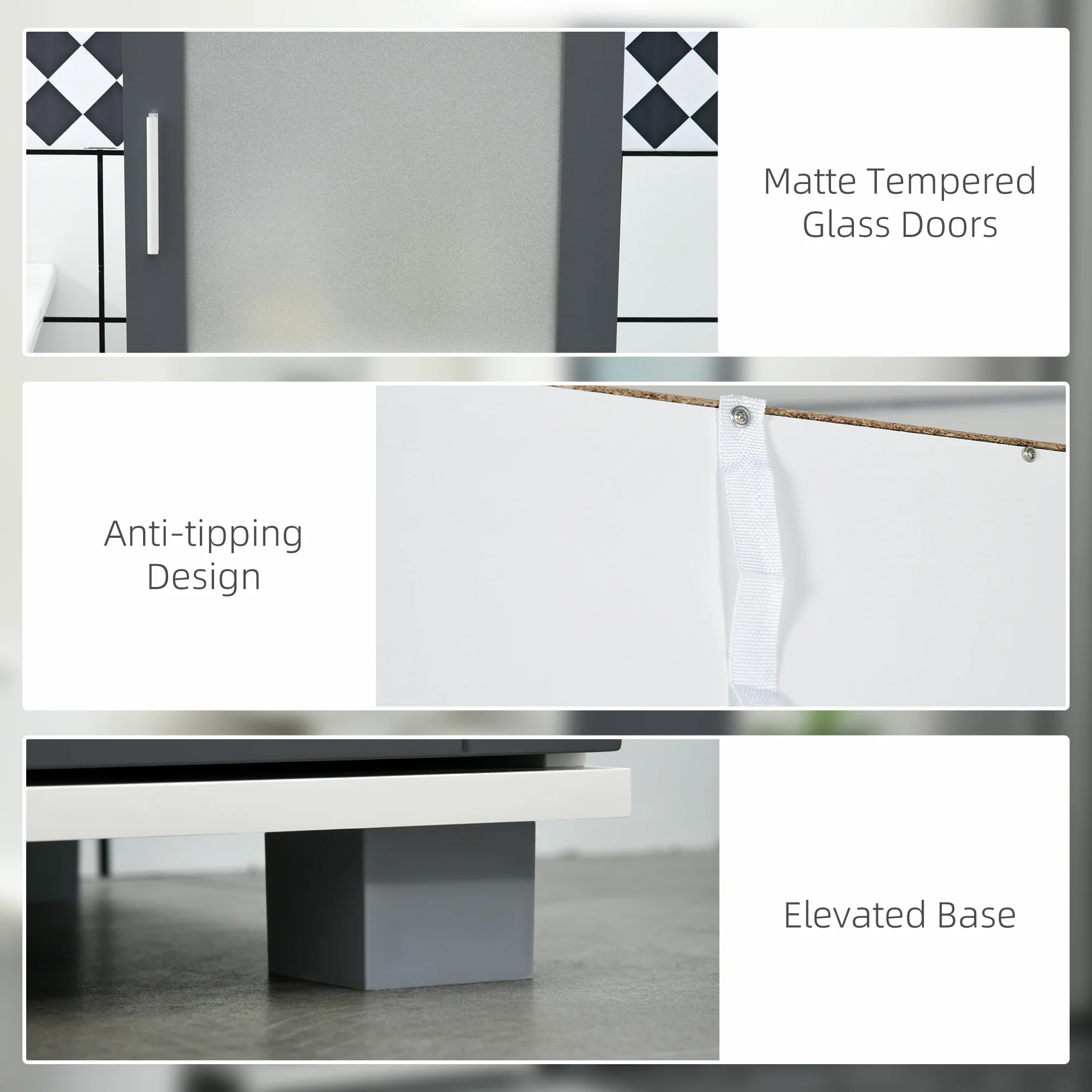 75" Tall Linen Cabinet with 2 Cupboards, Matte Glass Doors and Adjustable Shelves, White - Image 8