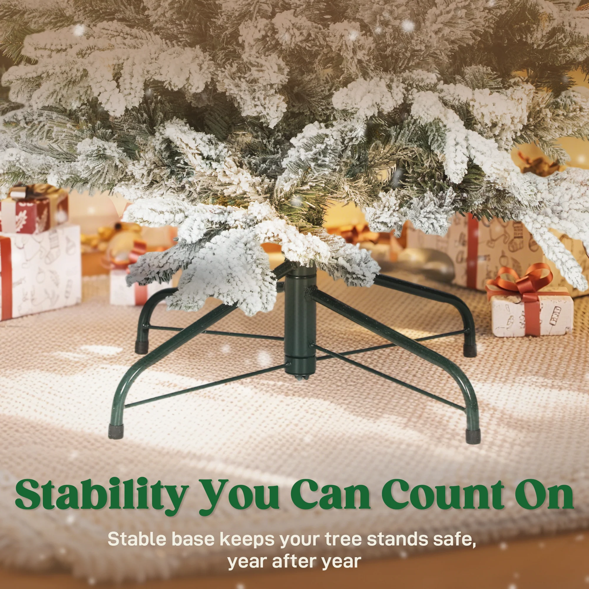 7ft Artificial Flocked Christmas Tree with Realistic Tips, Metal Stand, Easy Assembly - Image 10