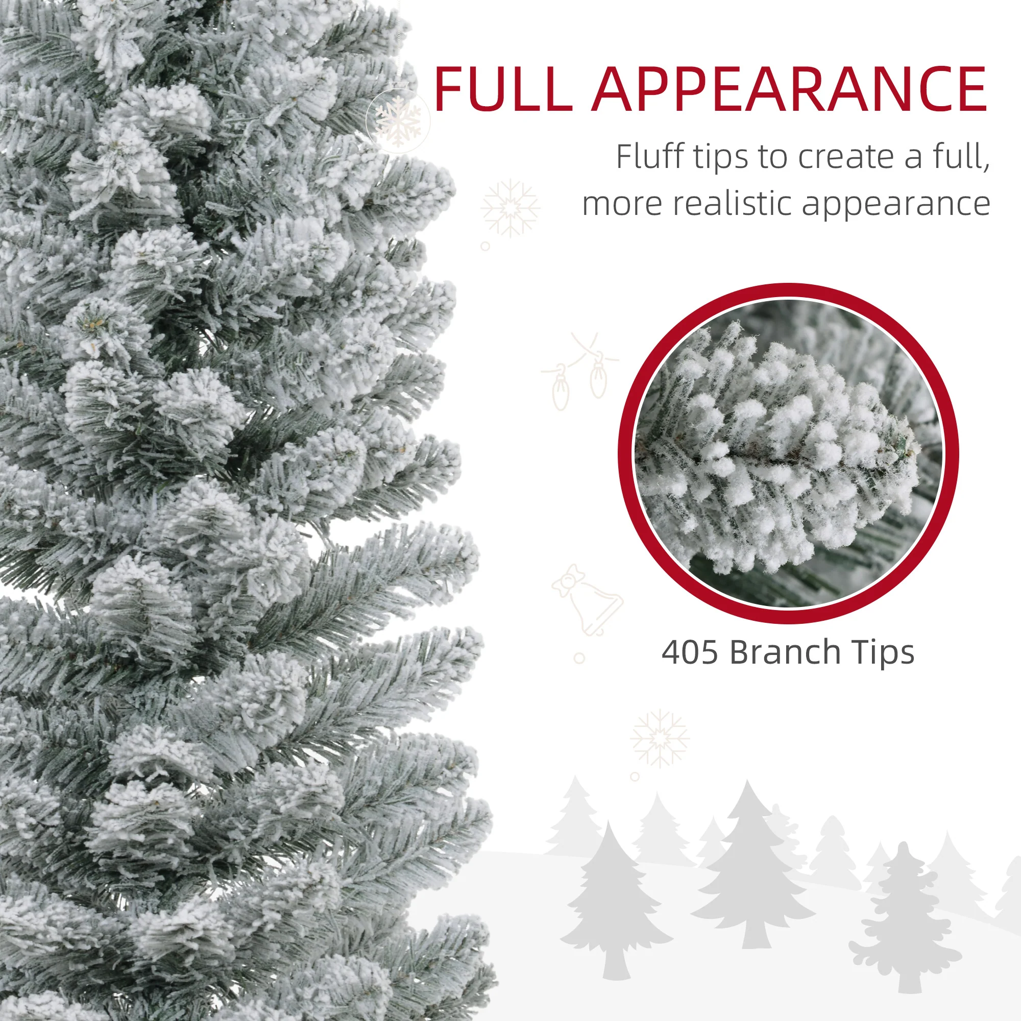 7ft Artificial Pencil Christmas Tree with 405 Snow Flocked Branches, Metal Base, White - Image 7