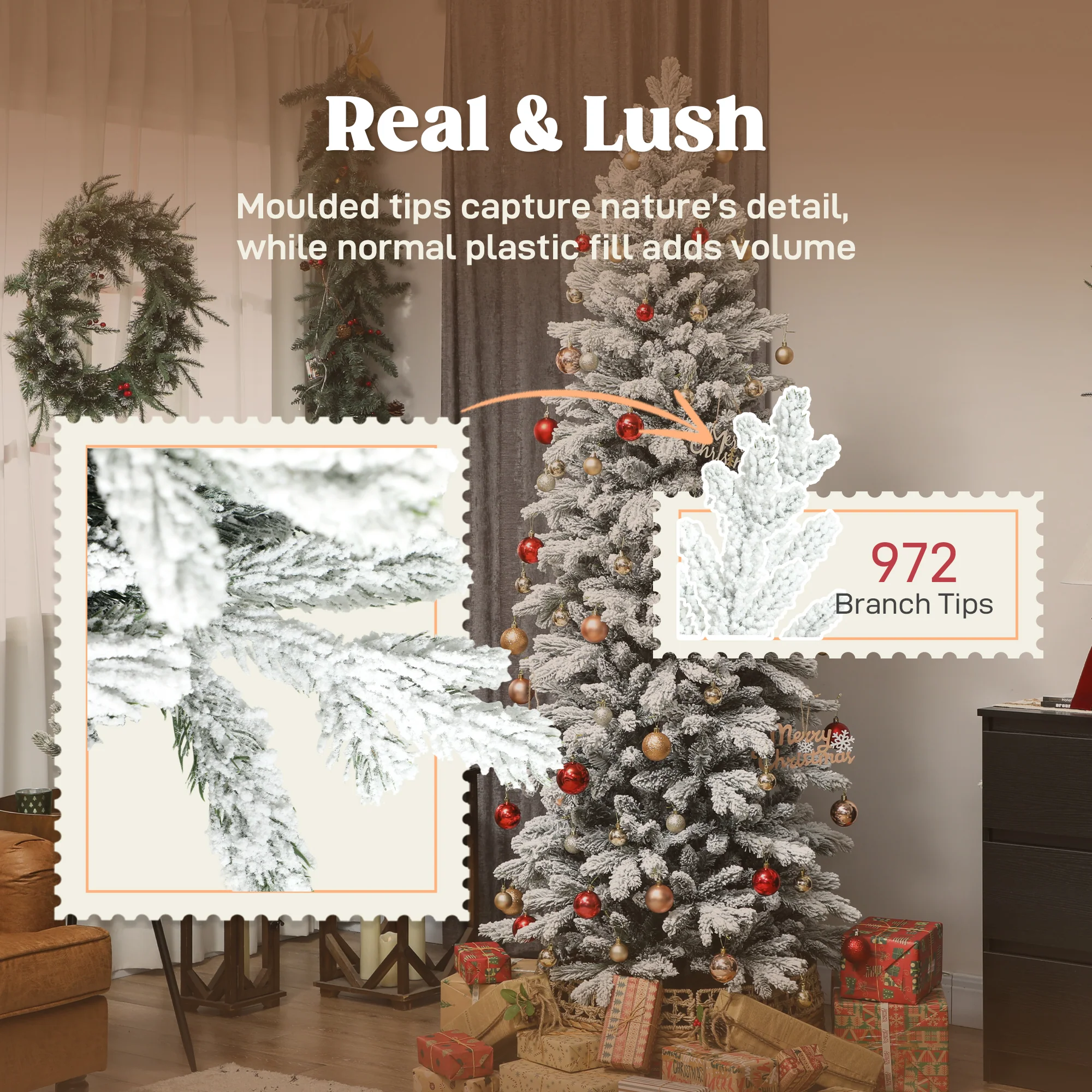 7ft Flocked Christmas Tree with 972 Tips, Realistic Branches, Easy Assembly, Slim Shape - Image 7