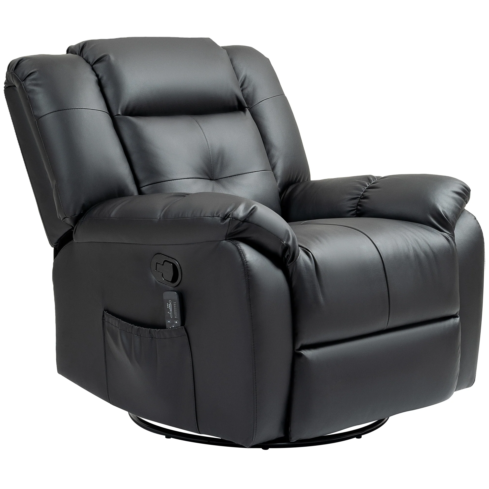 8 Point Vibration Swivel Recliner with Rocking Function and Remote Control, Black - Image 2