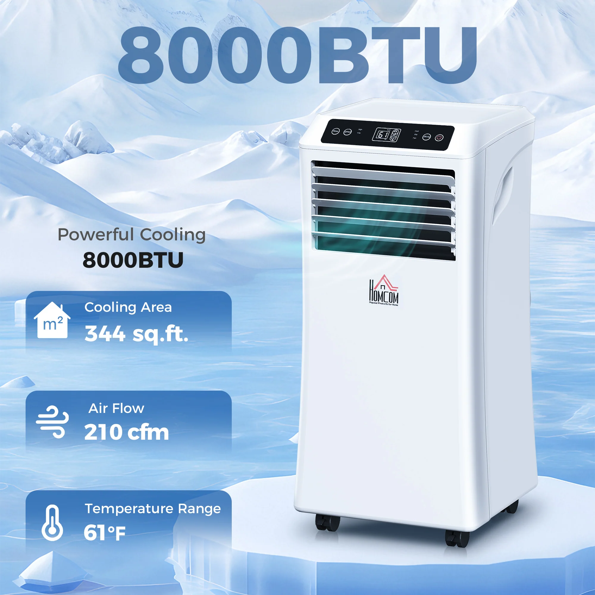8000BTU Portable Air Conditioner, Dehumidifier, Remote, 2 Speed Fans, 24-Hour Timer, White - Image 6