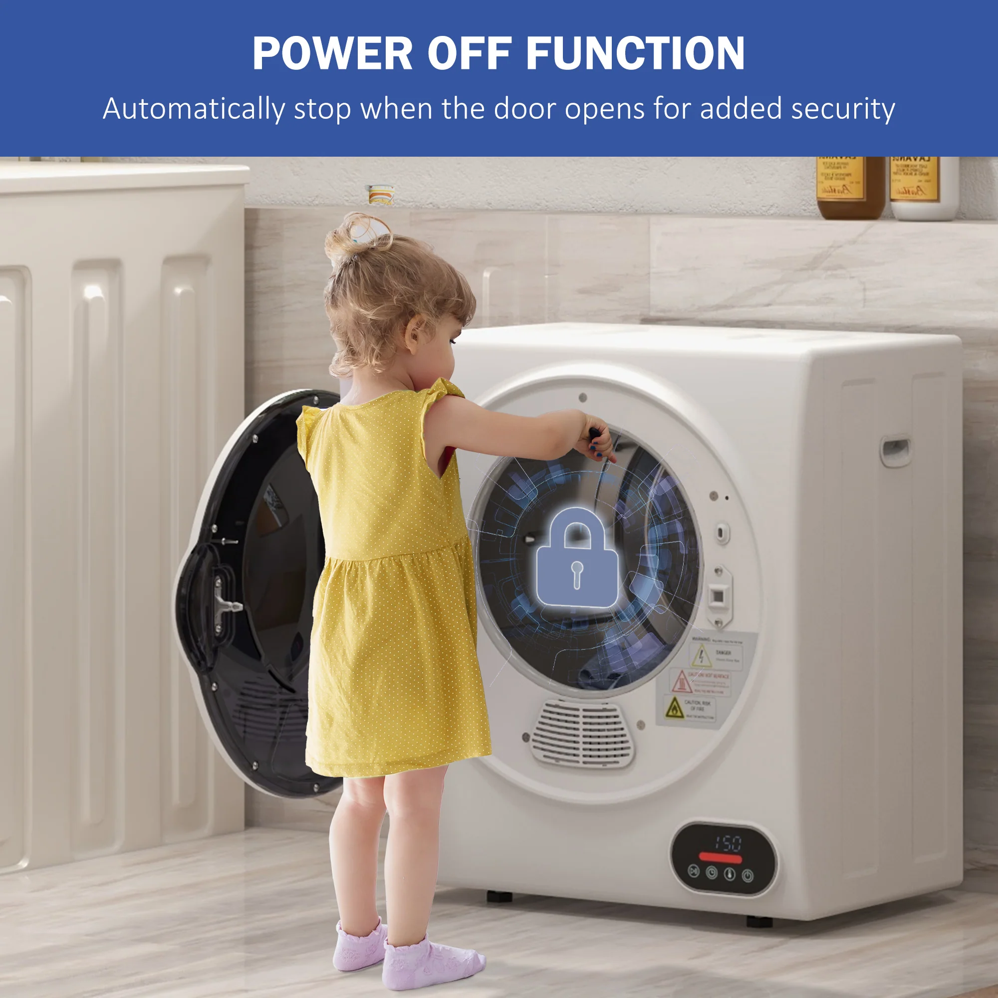 1.5 cu.ft Electric Portable Compact Laundry Clothes Dryer with Stainless Steel Drum, White - Image 8