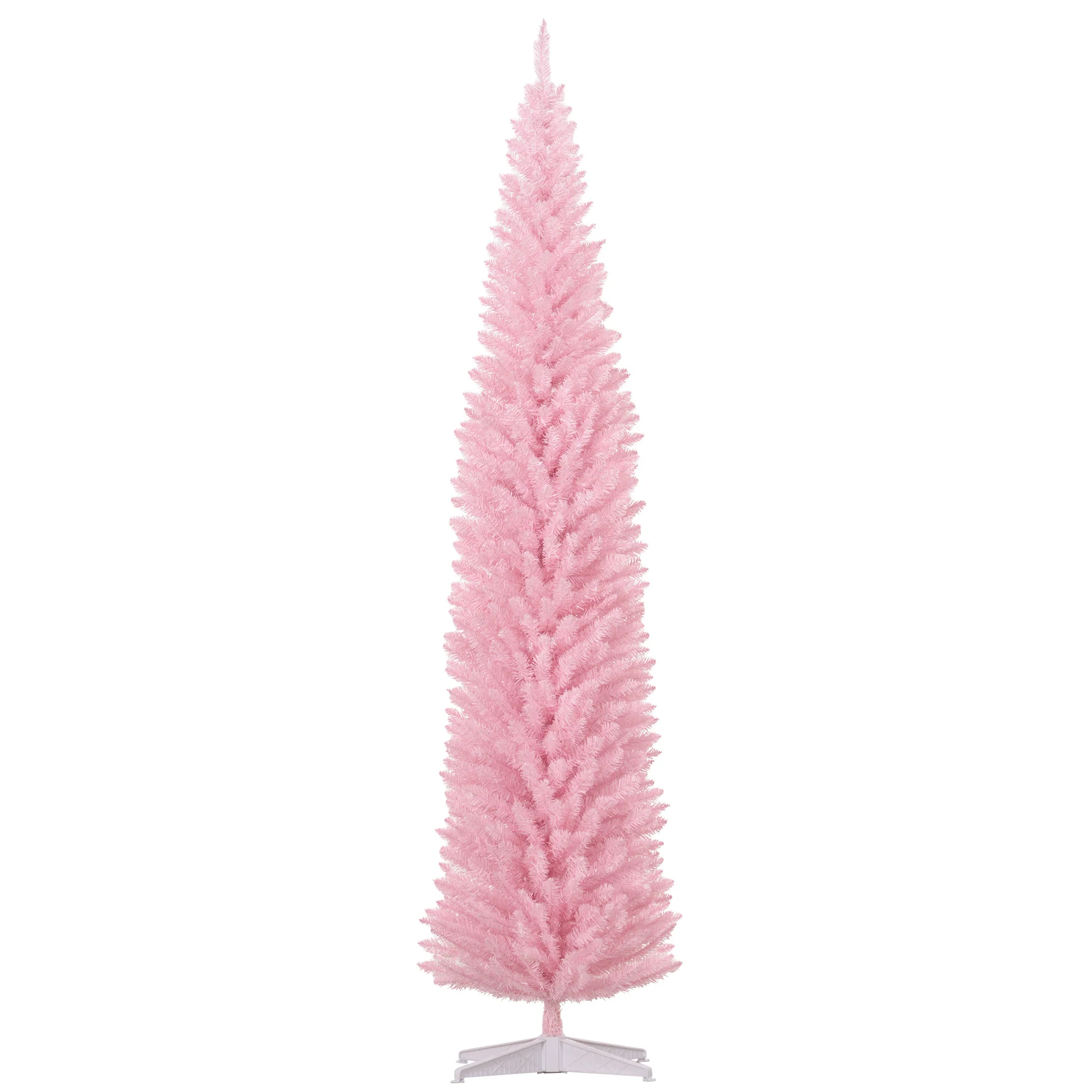 8ft Pencil Artificial Christmas Tree with Realistic Branches,618 Tips,Plastic Base, Pink - Image 2