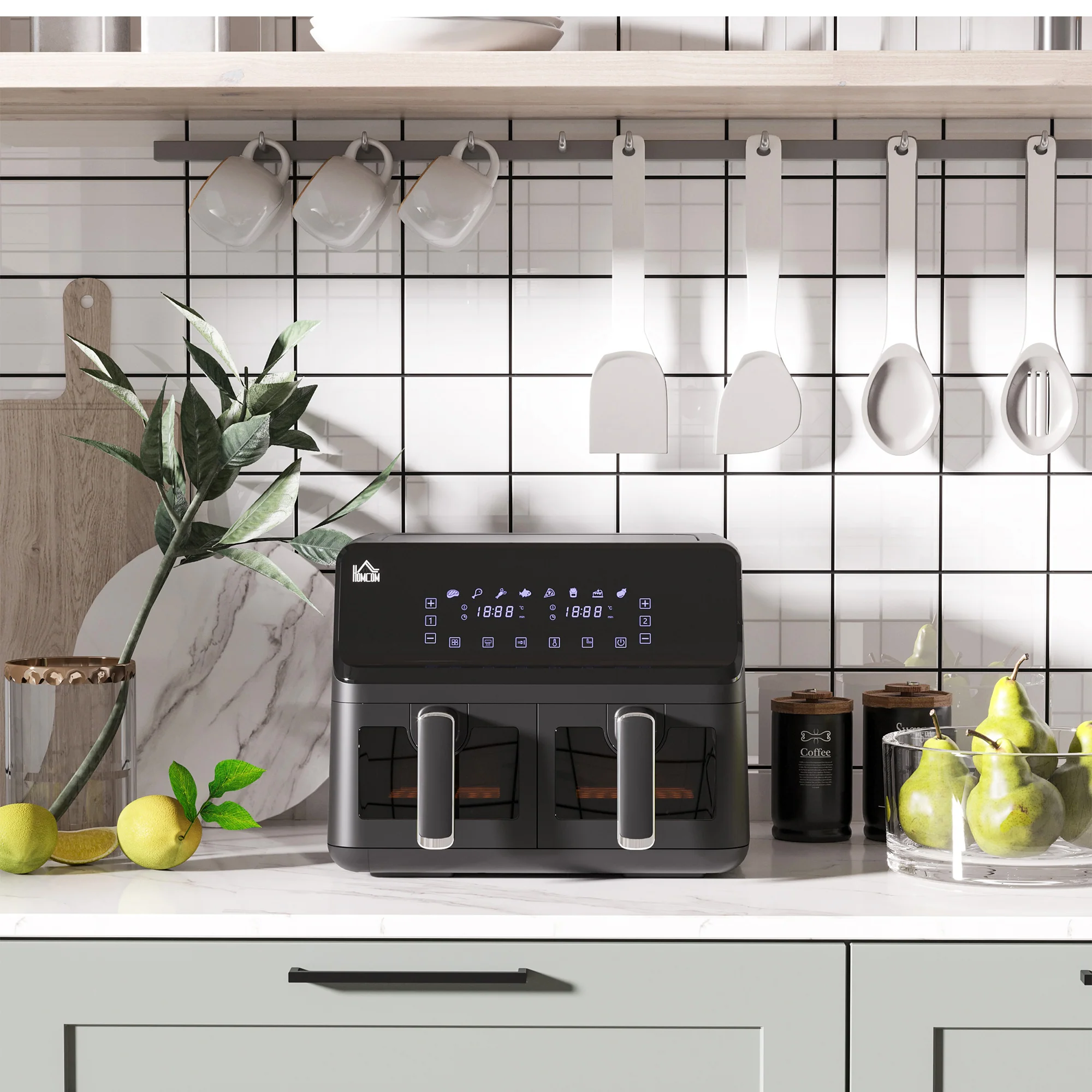 8L Dual Air Fryer, 8-in-1 Air Fryer Oven with Visible Window, 2500W, Sync Finish, Sliver - Image 4