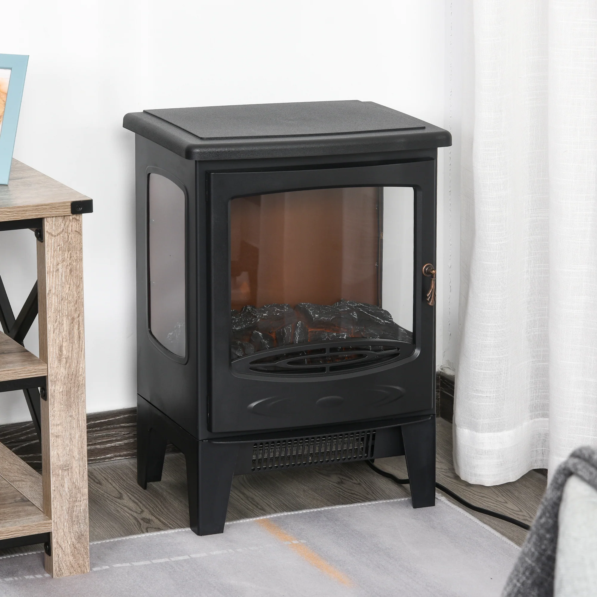 900W/1800W Freestanding Electric Fireplace with Adjustable Artificial Flame, Black - Image 9
