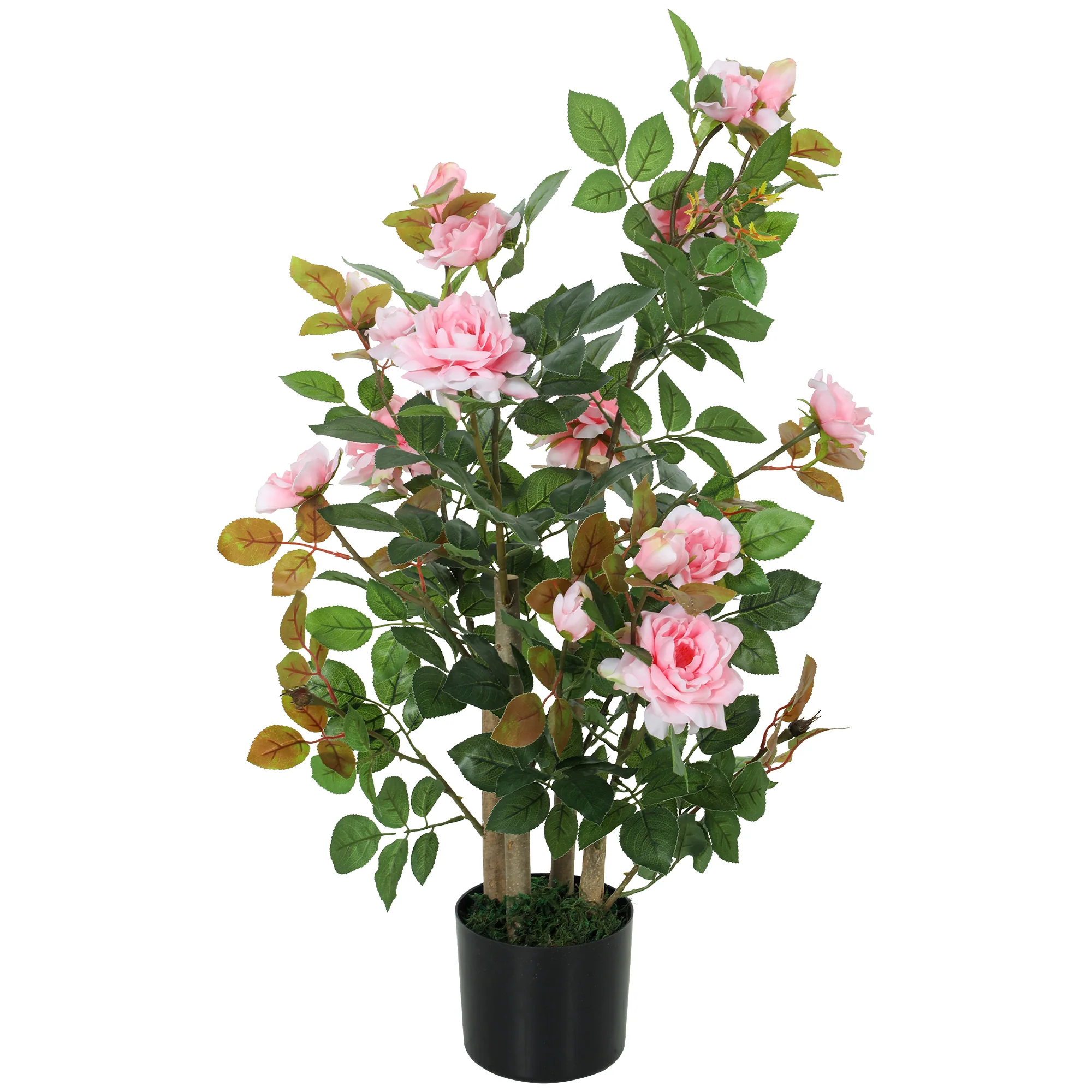 90cm Artificial Rose Tree, Decorative Fake Plant with 344 Silk Leaves and 17 Flowers, UV-Resistant Faux Tree for Outdoor Indoor Garden Porch Decor, Pink - Image 2