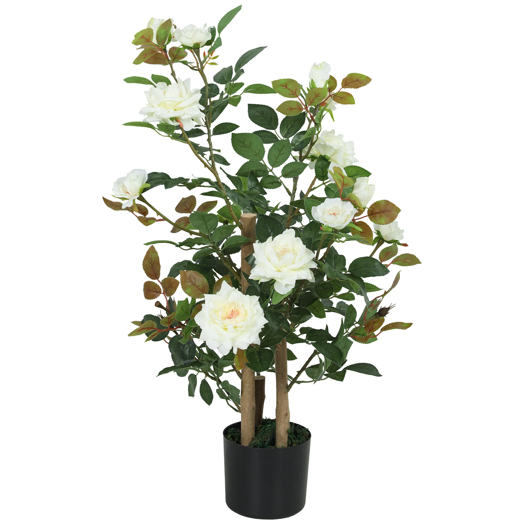 90cm Artificial Rose Tree, Decorative Fake Plant with 344 Silk Leaves and 17 Flowers, UV-Resistant Faux Tree for Outdoor Indoor Garden Porch Decor, White - Image 12