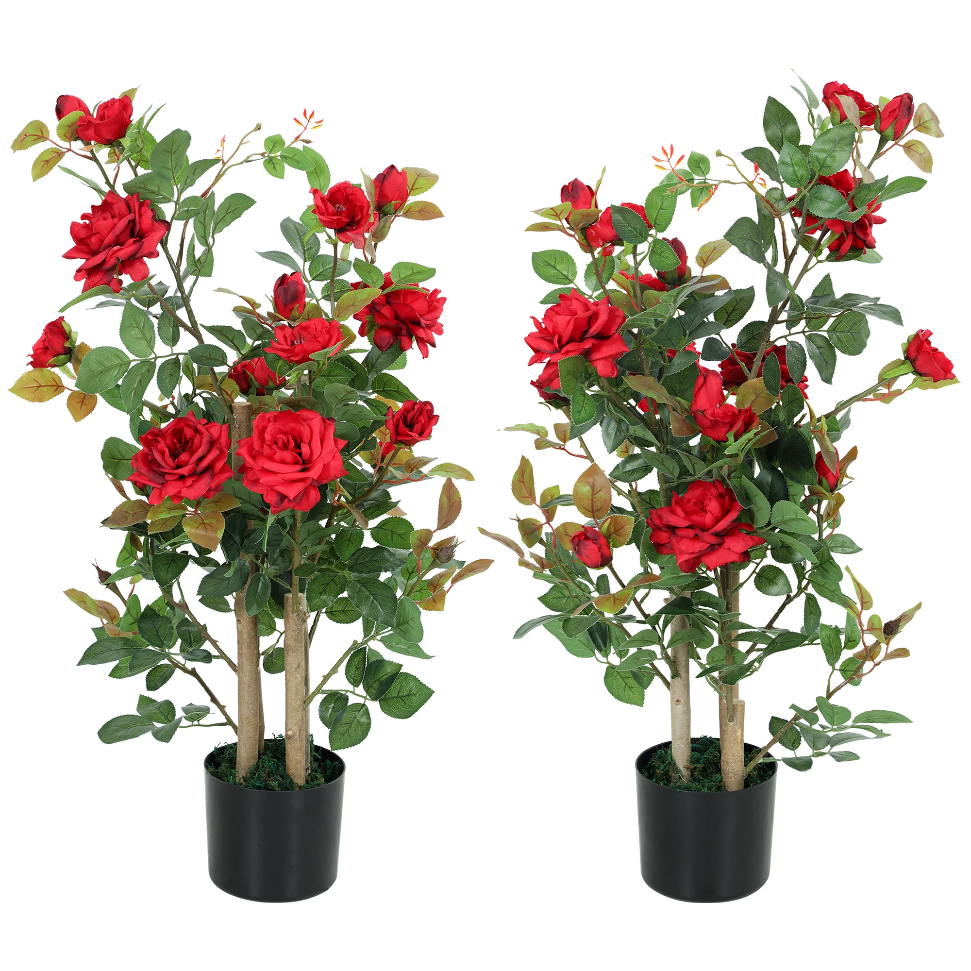 90cm Artificial Rose Tree Set of 2, Decorative Fake Plant with 344 Silk Leaves and 17 Flowers, UV-Resistant Faux Tree for Outdoor Indoor Garden Porch Decor, Red - Image 12