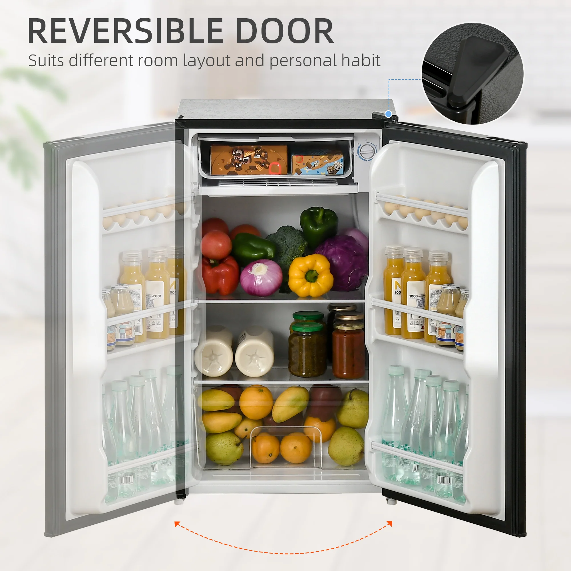 91L Freestanding Small Fridge Freezer with Chiller Box, Adjustable Thermostat, Black - Image 9