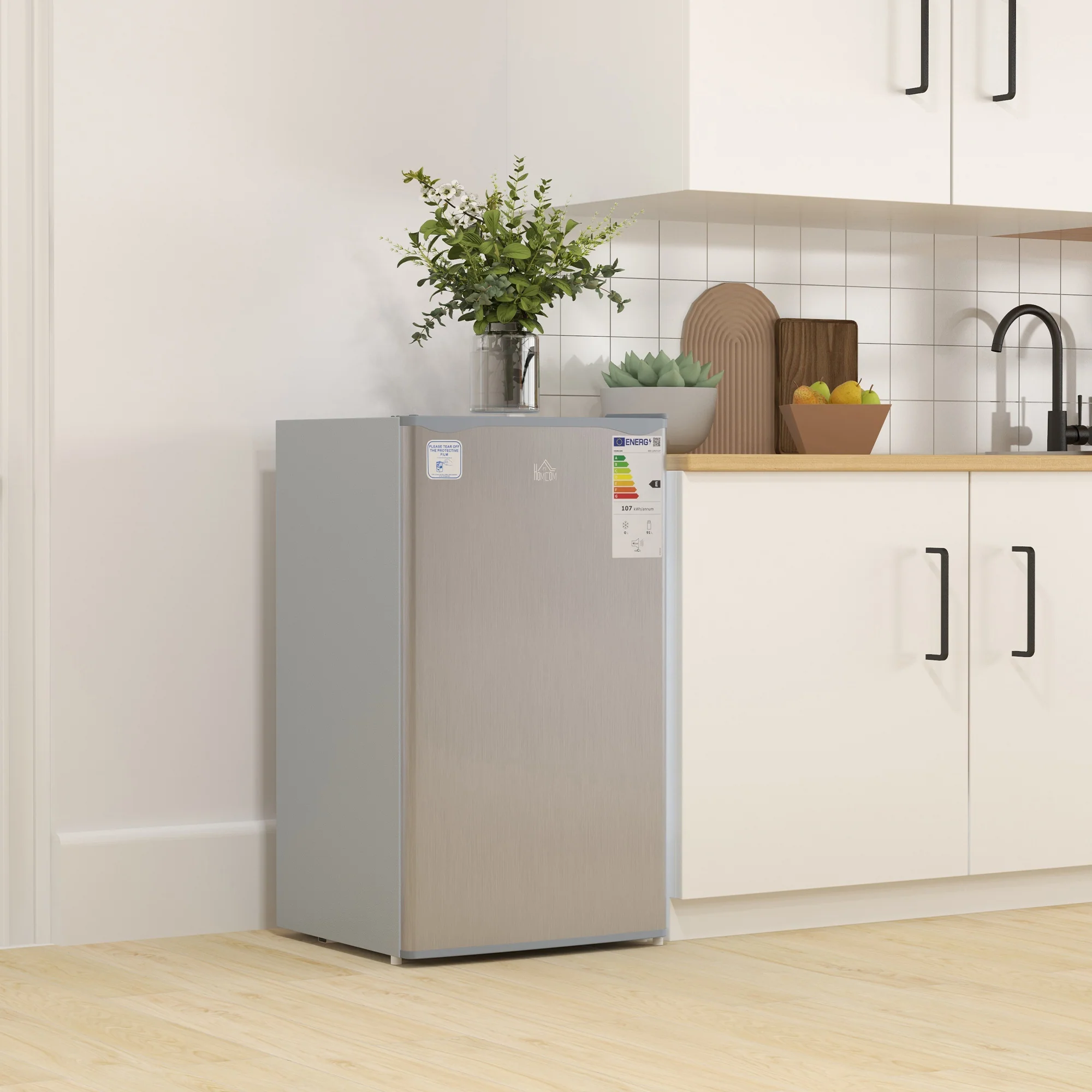 91L Freestanding Small Fridge Freezer with Chiller Box, Adjustable Thermostat, Grey - Image 3