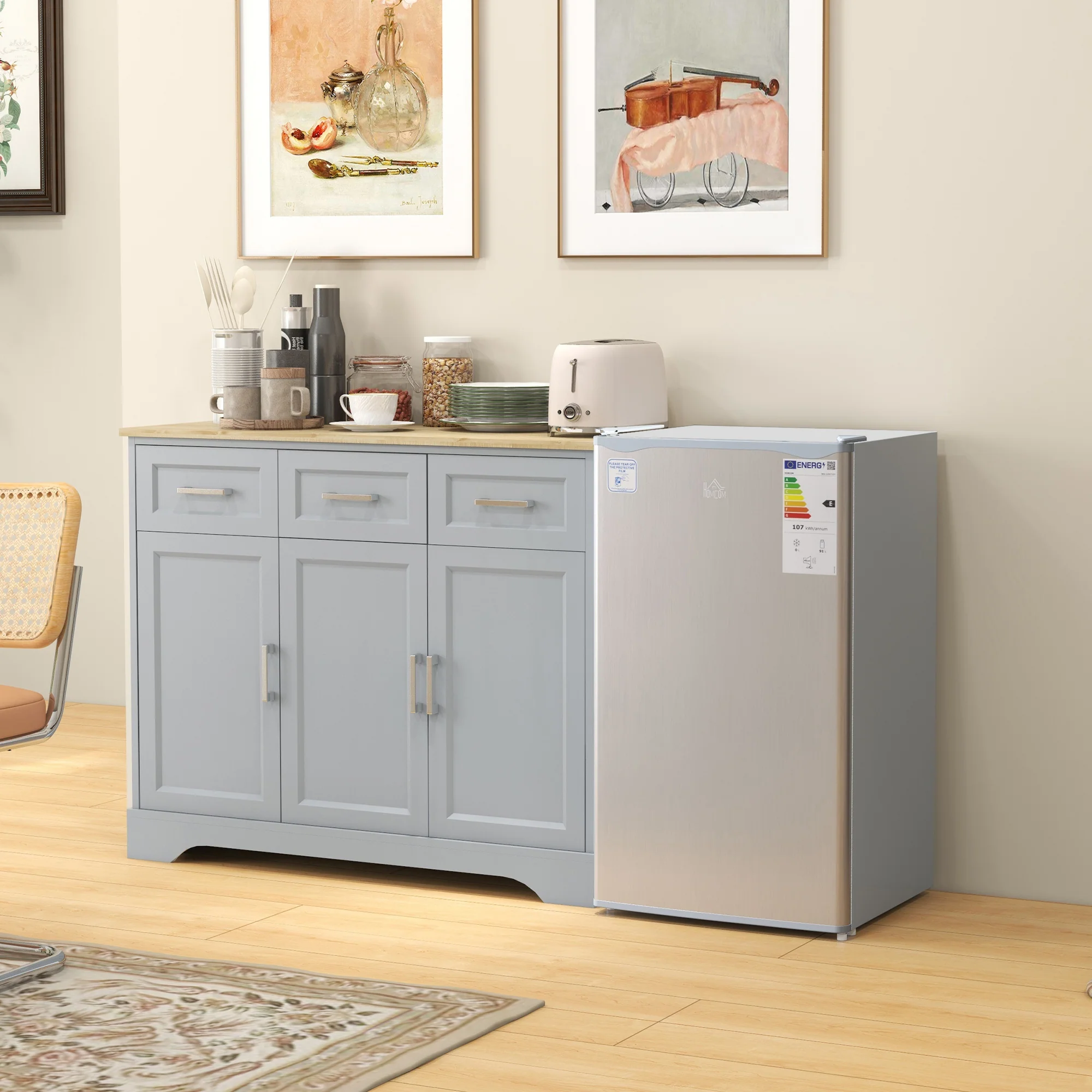 91L Freestanding Small Fridge Freezer with Chiller Box, Adjustable Thermostat, Grey - Image 4