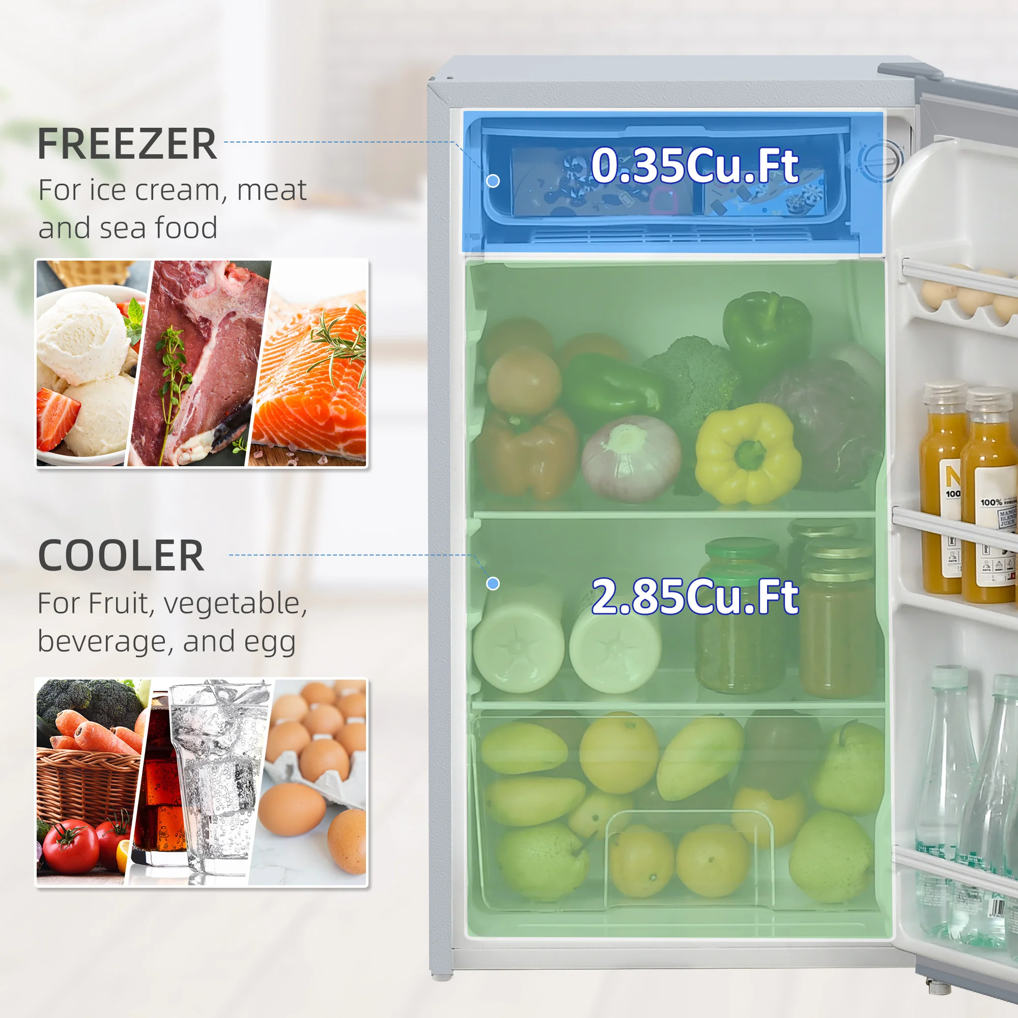 91L Freestanding Small Fridge Freezer with Chiller Box, Adjustable Thermostat, Grey - Image 6