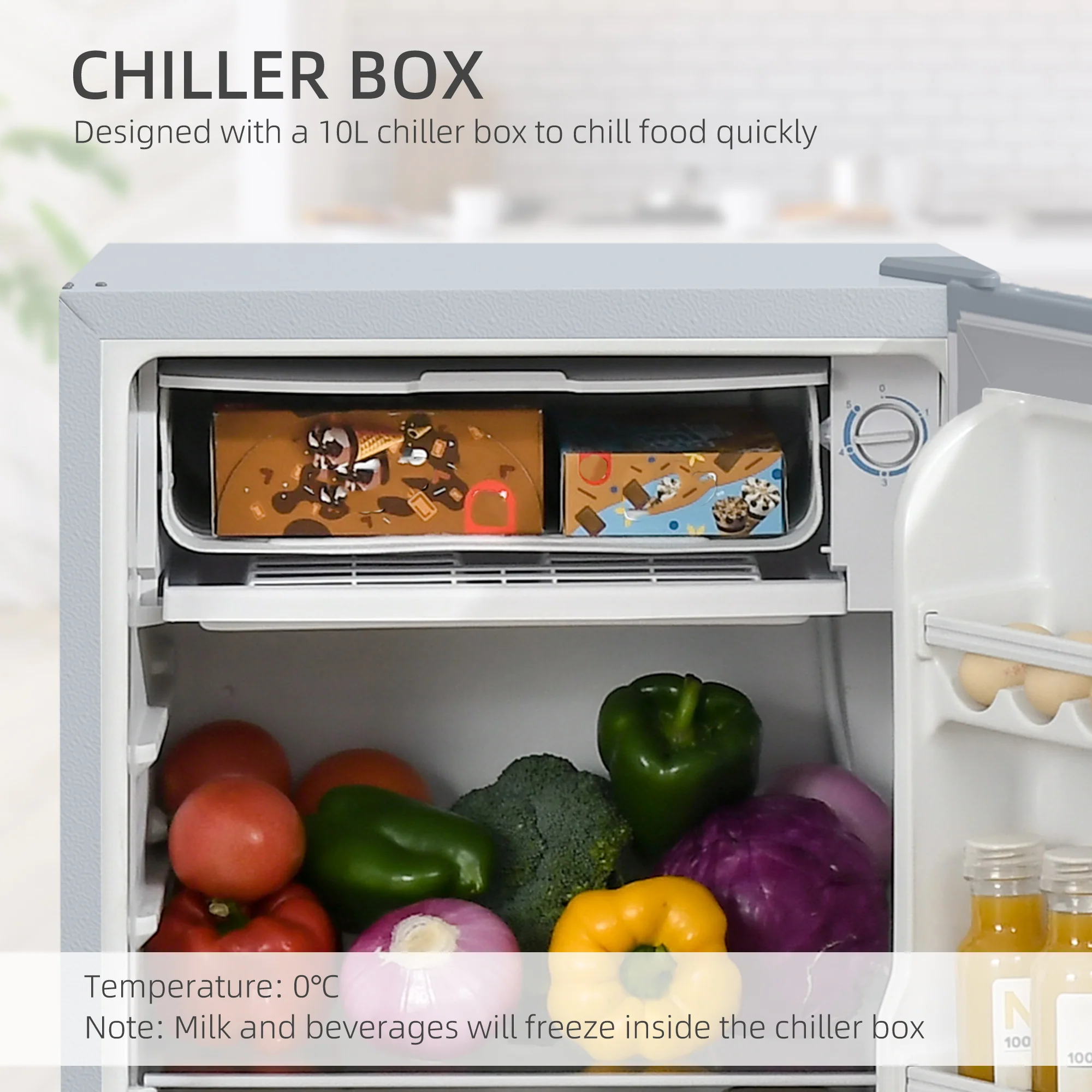 91L Freestanding Small Fridge Freezer with Chiller Box, Adjustable Thermostat, Grey - Image 7