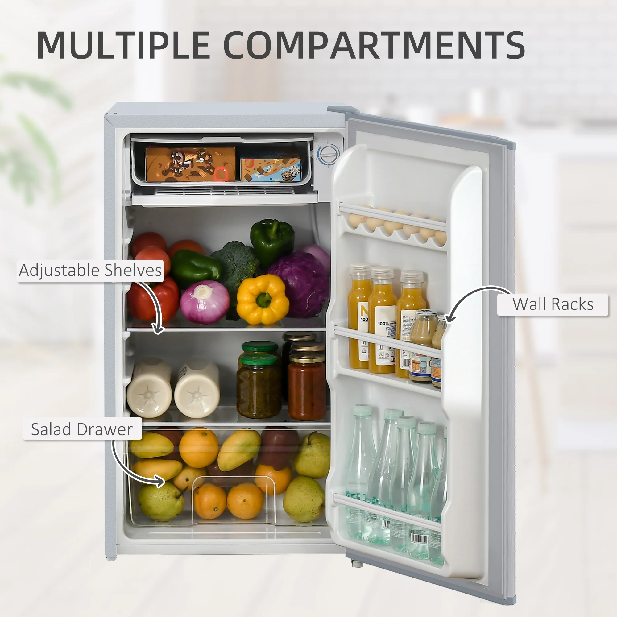 91L Freestanding Small Fridge Freezer with Chiller Box, Adjustable Thermostat, Grey - Image 8