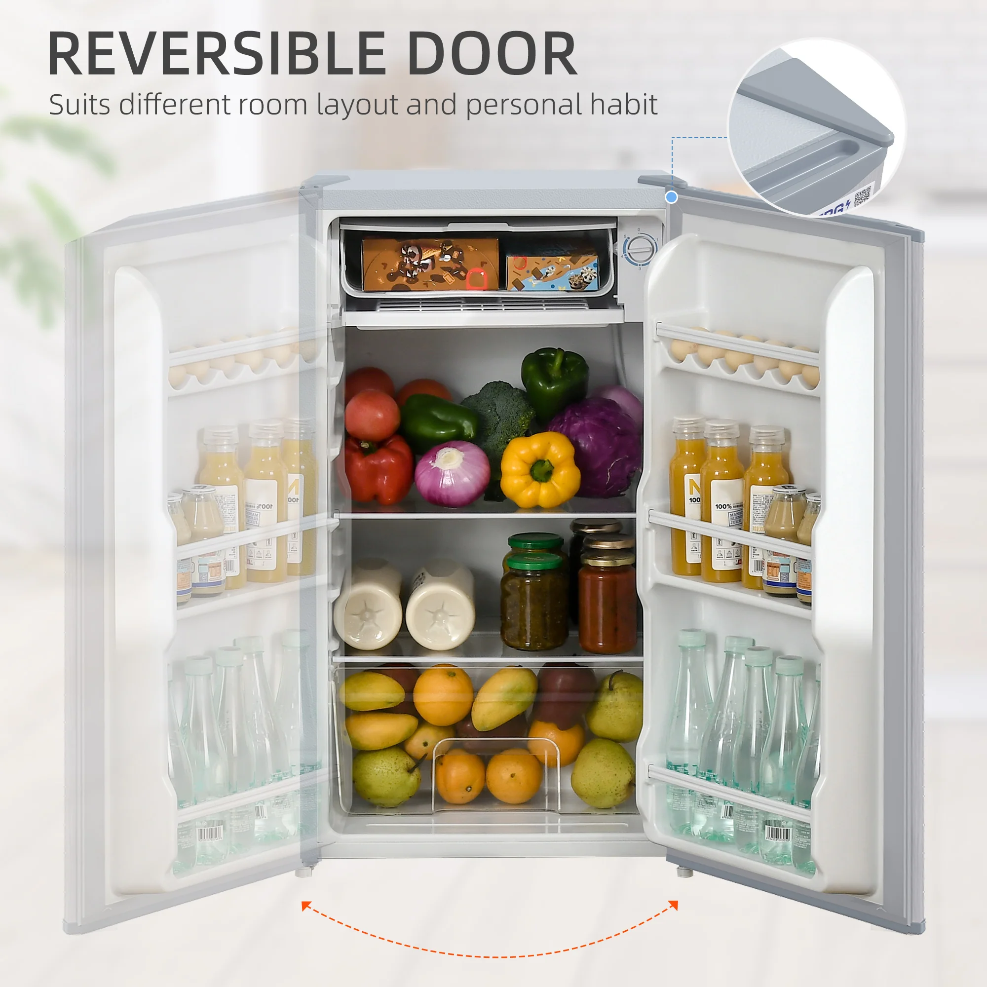 91L Freestanding Small Fridge Freezer with Chiller Box, Adjustable Thermostat, Grey - Image 9
