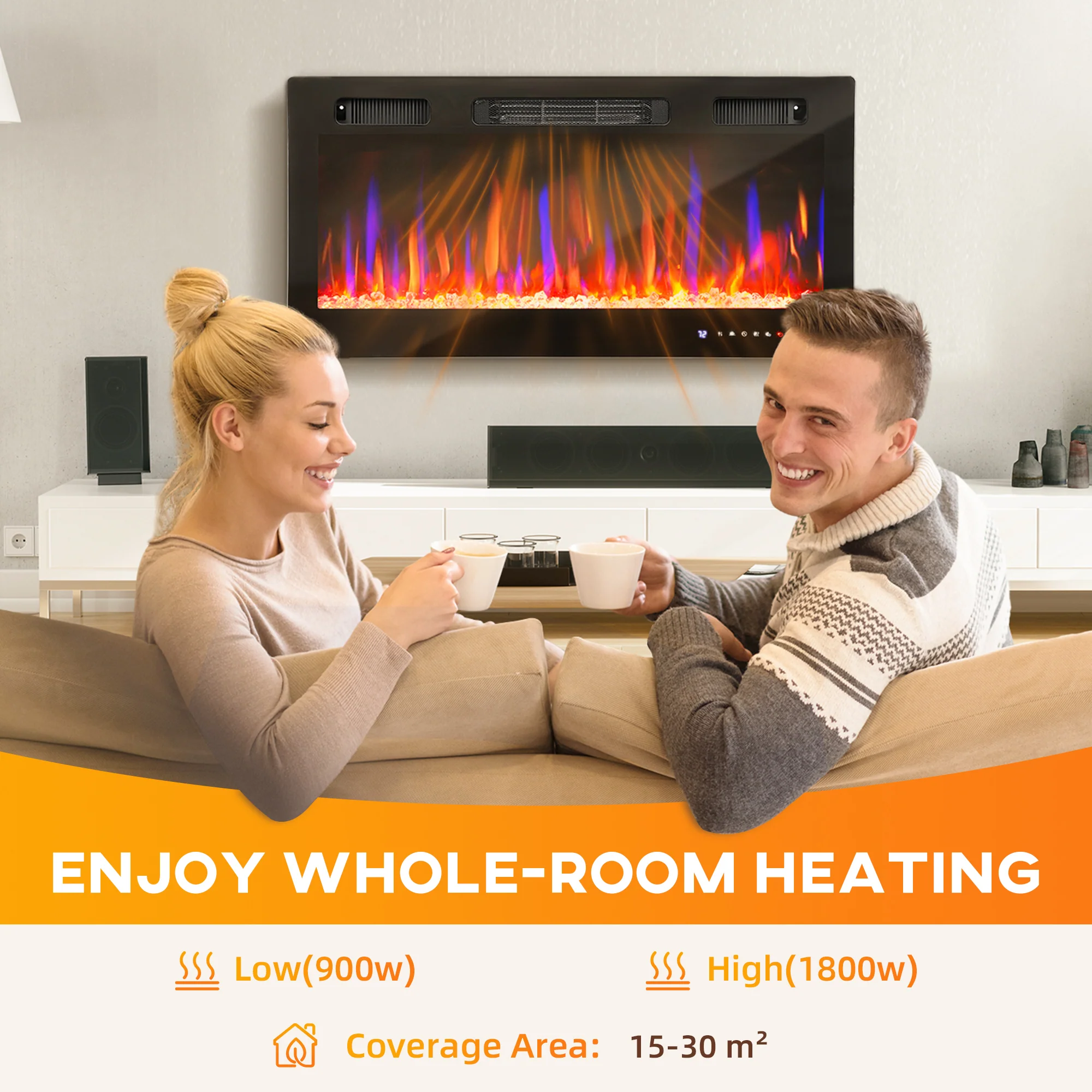 91cm/36" Electric Fireplace with Adjustable Flame and Thermostat, Weekly and 24H Timer, 900W/1800W - Image 9