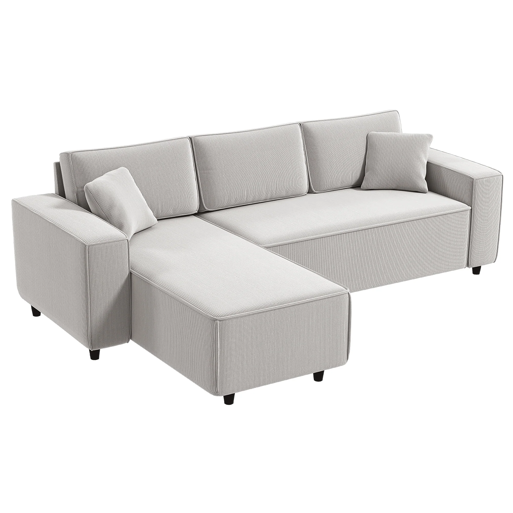 95" L-Shaped Corner Sofa with Corduroy Fabric, Thick Padded, 3 Seat Couch for Living Room, Light Gray - Image 12