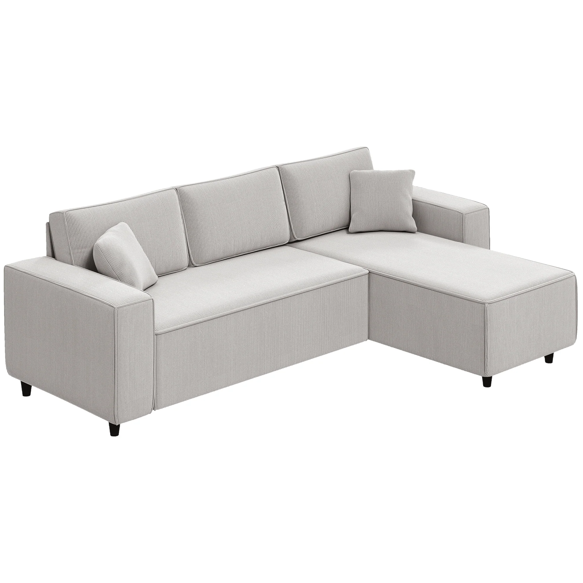 95" L-Shaped Corner Sofa with Corduroy Fabric, Thick Padded, 3 Seat Couch for Living Room, Light Gray - Image 2