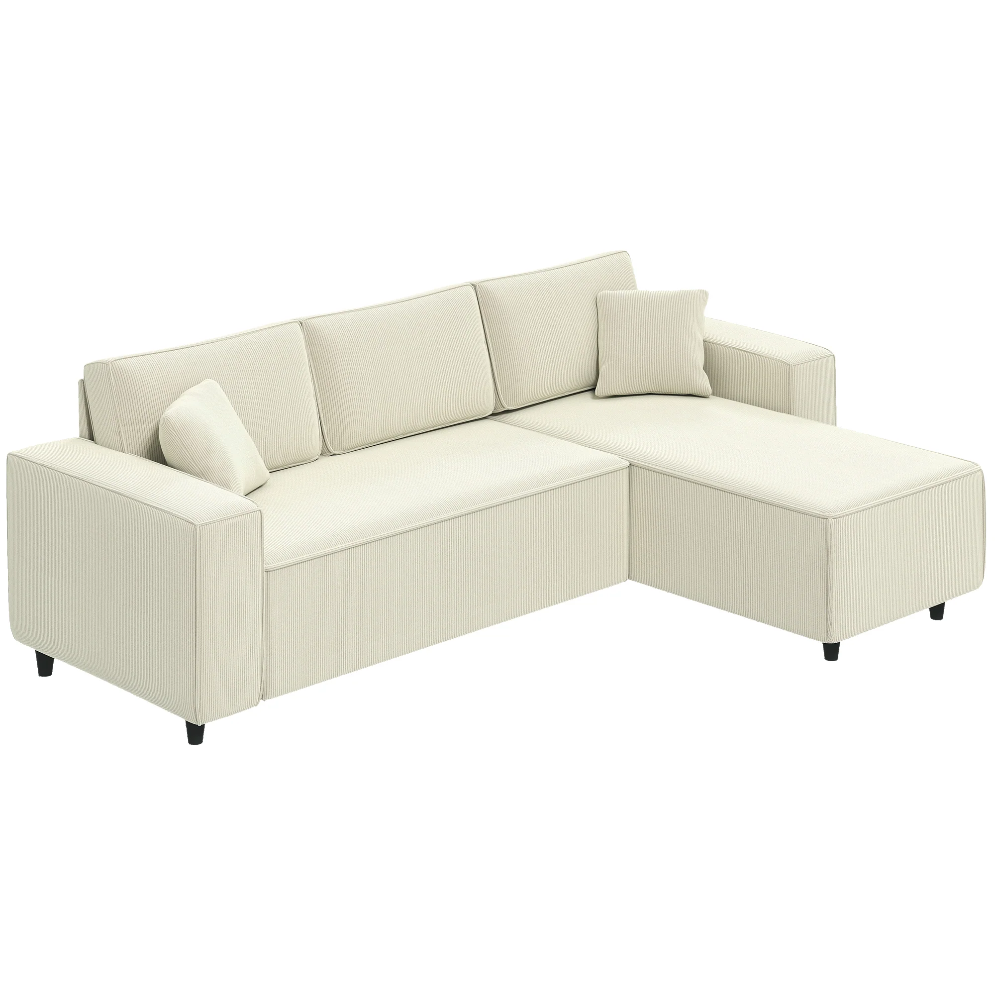 95" L-Shaped Corner Sofa with Corduroy Fabric, Thick Padded, 3 Seat Couch for Living Room, Cream White - Image 2