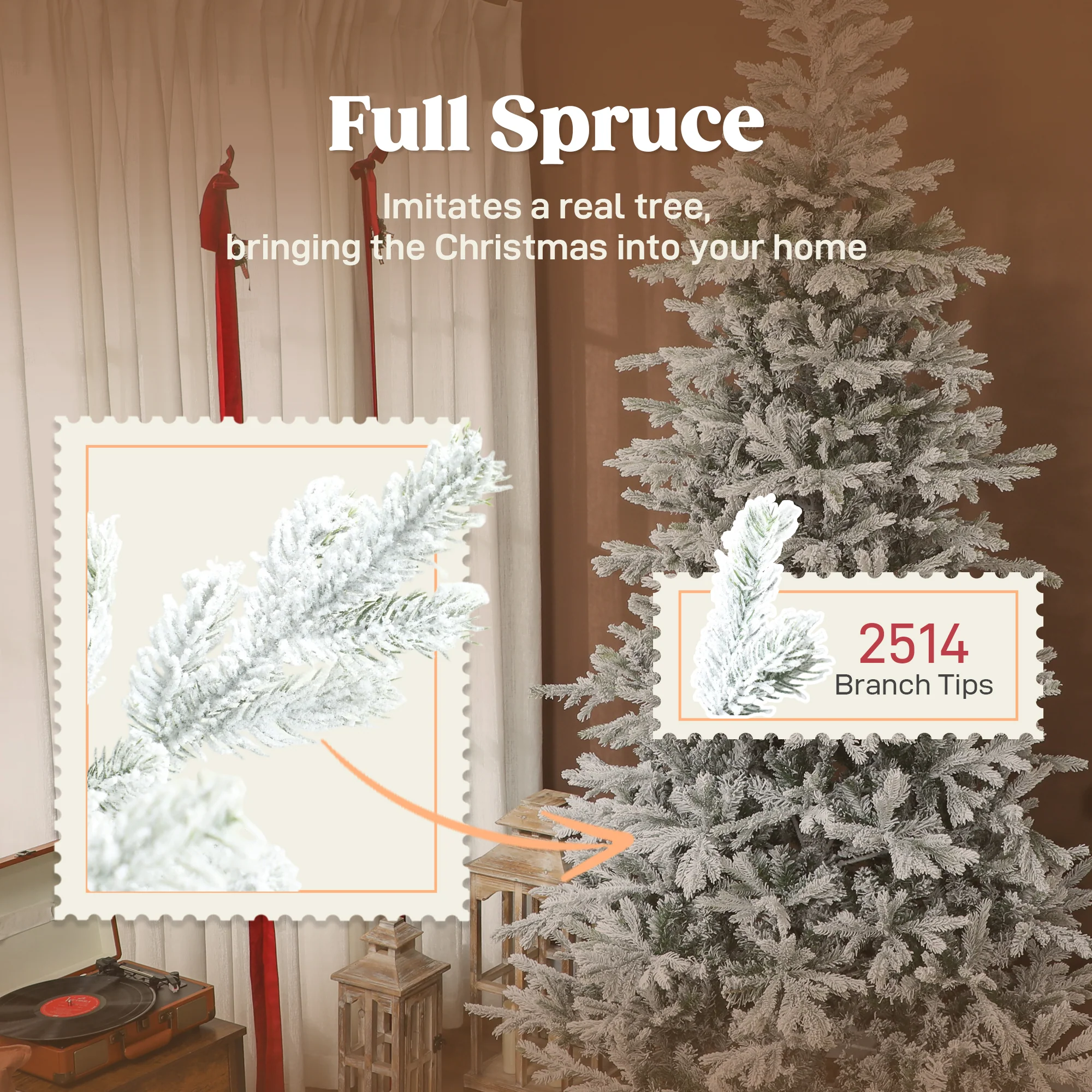9ft Artificial Christmas Tree w/ Branch Tips, Foldable Metal Stand and Hinged Branches - Image 7