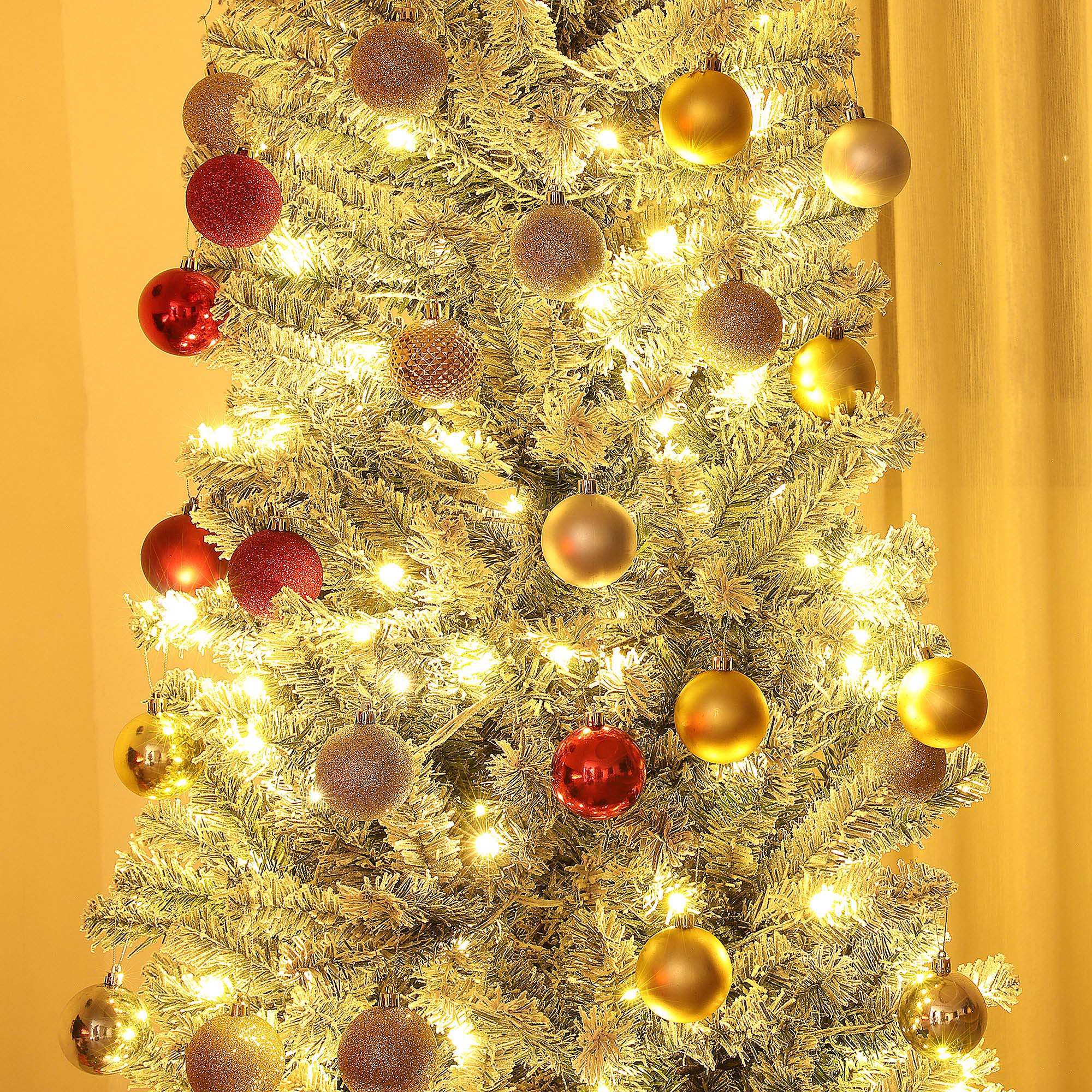 9ft Pre-Lit Pencil Xmas Tree w/ 310 LEDs & Adjustable Brightness, Flocked Xmas Tree, Green - Image 10