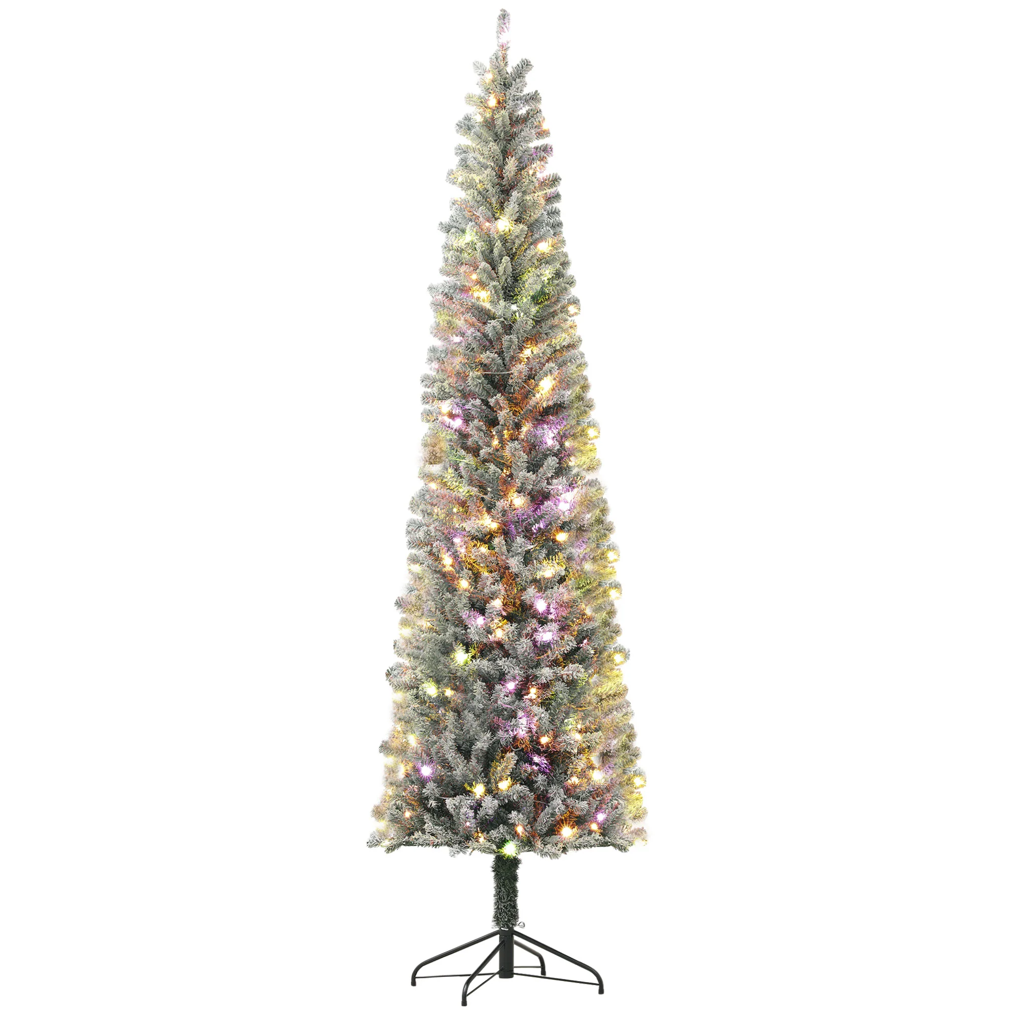 9ft Pre-Lit Pencil Xmas Tree w/ 310 LEDs & Adjustable Brightness, Flocked Xmas Tree, Green - Image 2