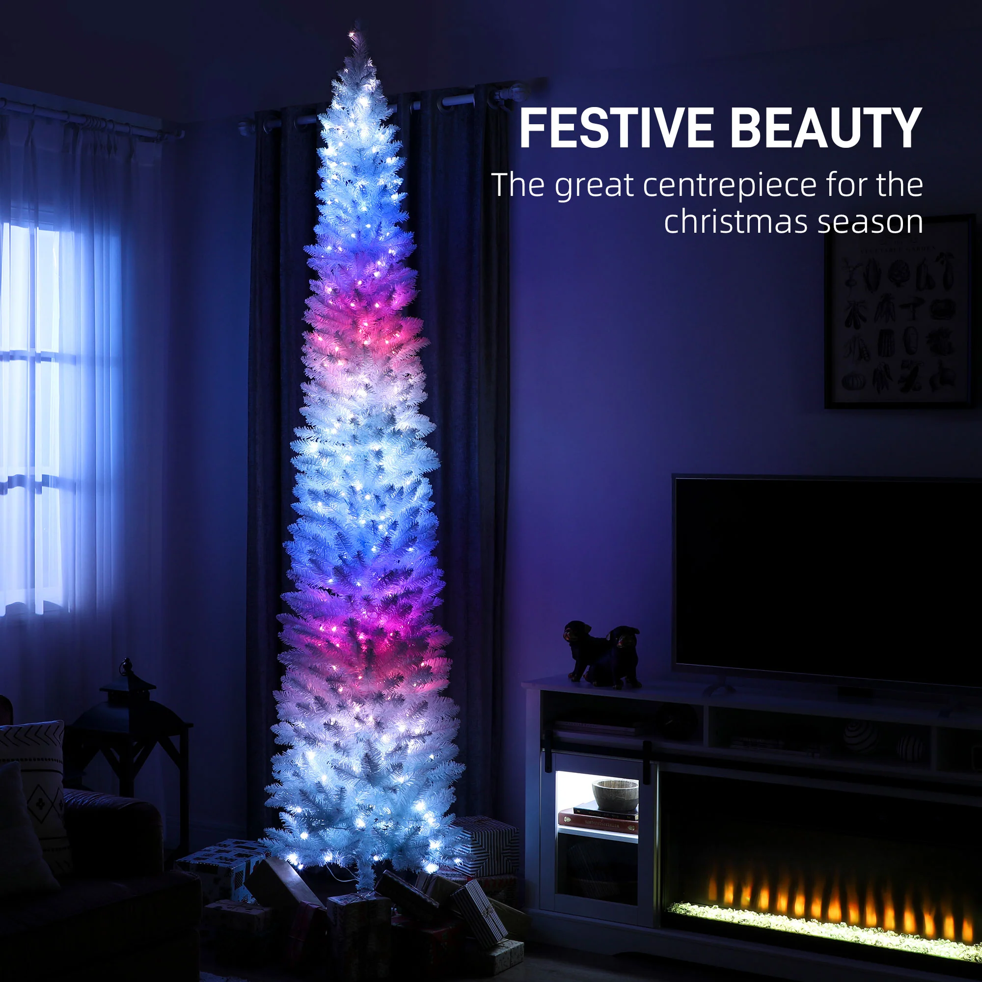 9ft Prelit Christmas Tree with Colourful DIY Synchronized LED Lights, 12 Modes, White - Image 6