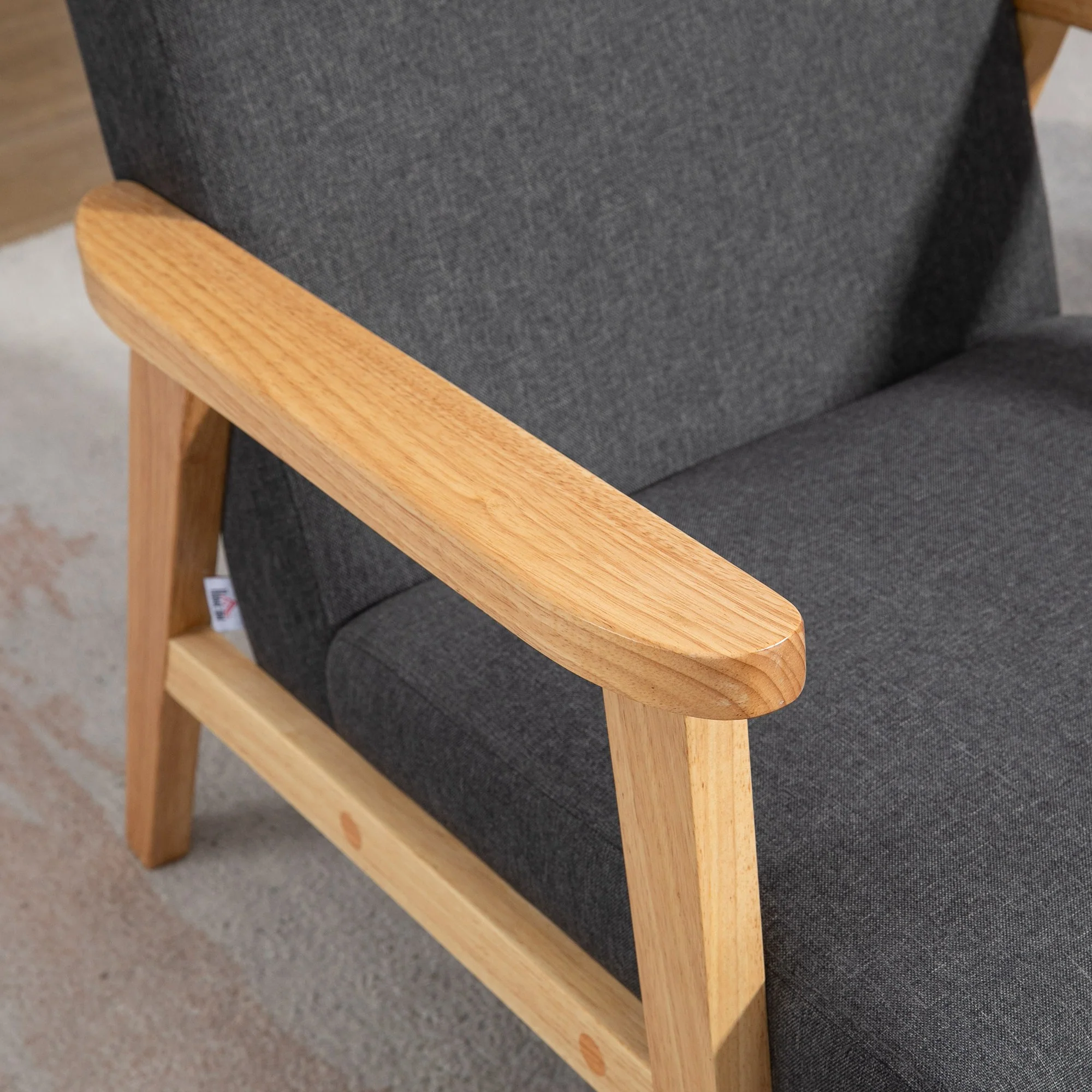 Accent Armchair, Single Lounge Chair with Rubber Wood Legs and Padded Seat, Dark Grey - Image 12