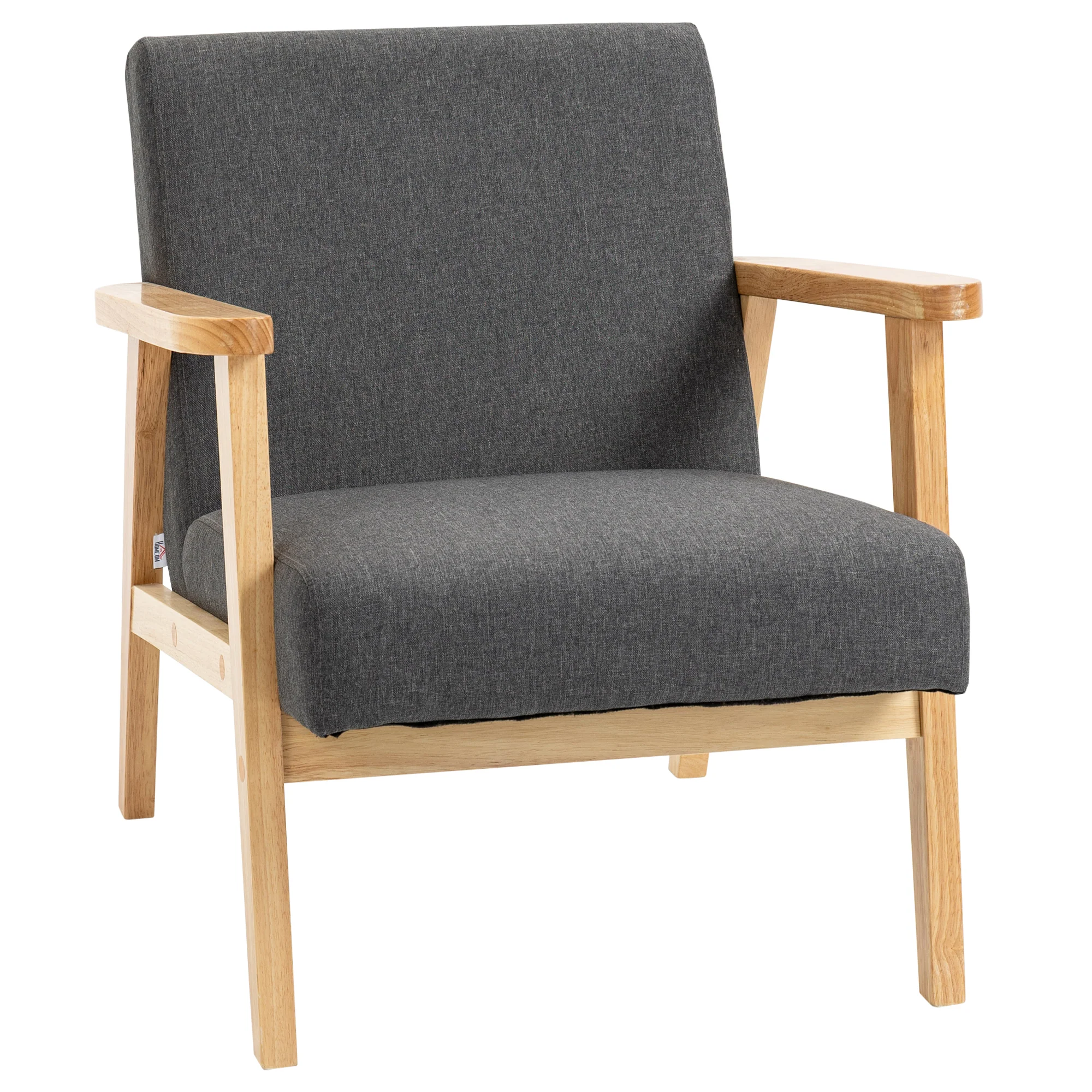 Accent Armchair, Single Lounge Chair with Rubber Wood Legs and Padded Seat, Dark Grey - Image 2