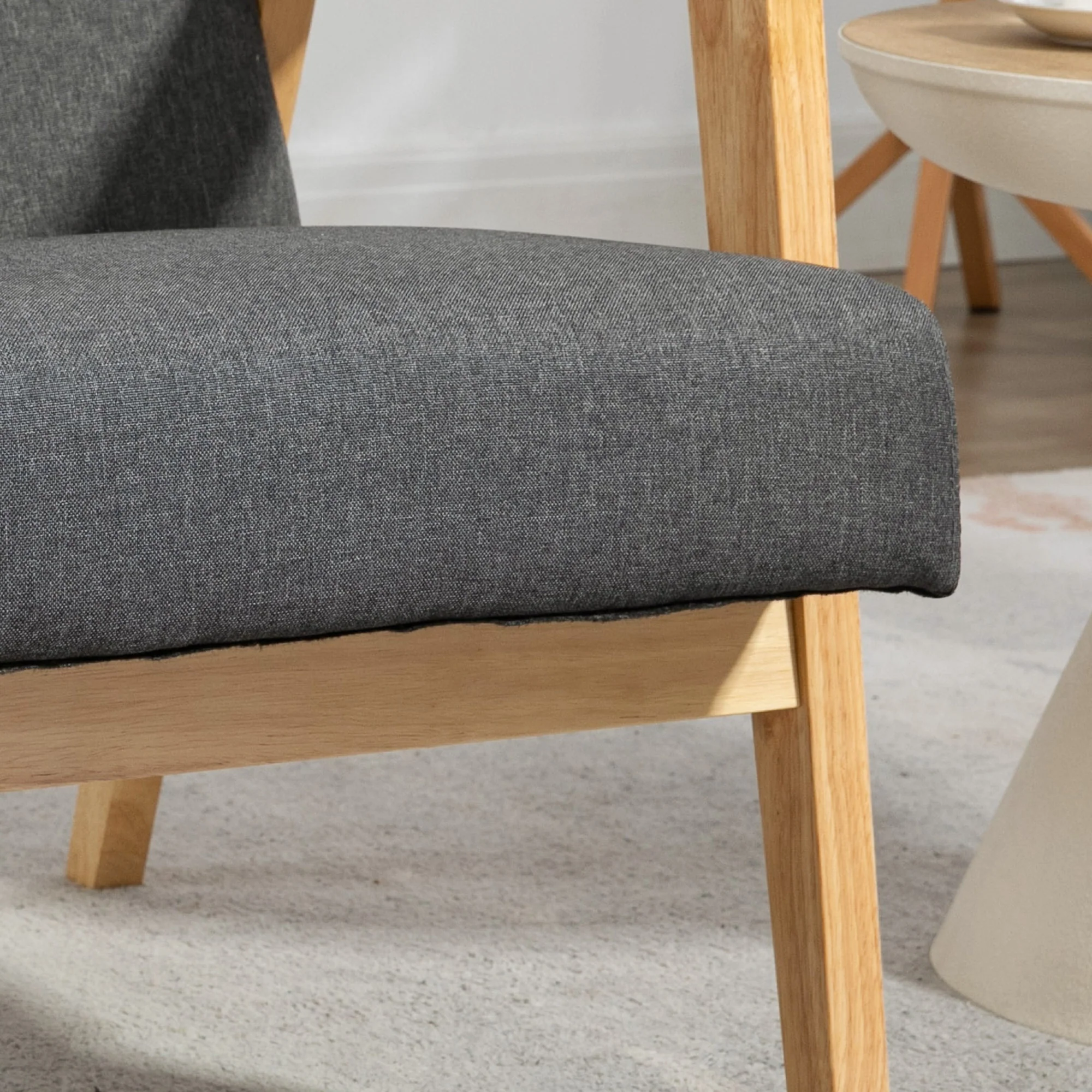 Accent Armchair, Single Lounge Chair with Rubber Wood Legs and Padded Seat, Dark Grey - Image 9