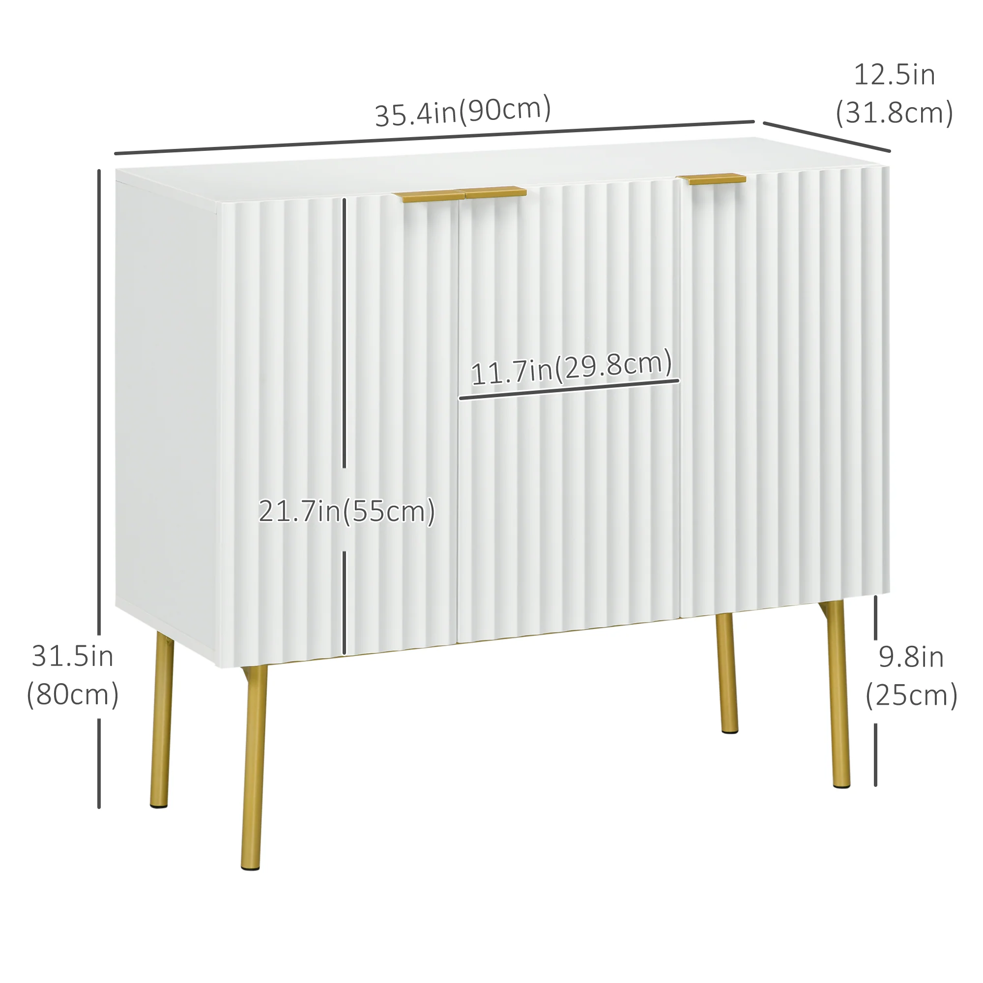 Accent Sideboard Storage Cabinet w/ Gold Legs, Soft Close & Adjustable Shelves, White - Image 5