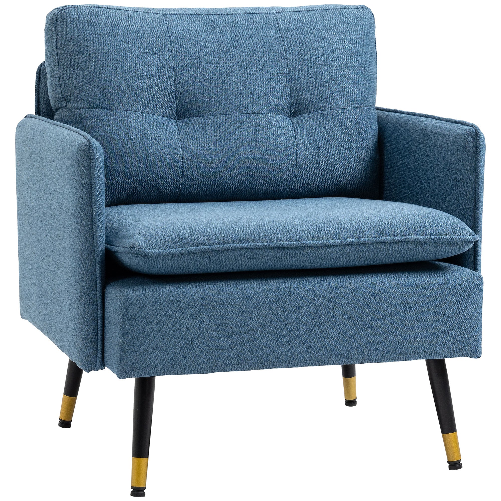 Button Tufted Accent Chair with Steel Legs & Arms, Blue