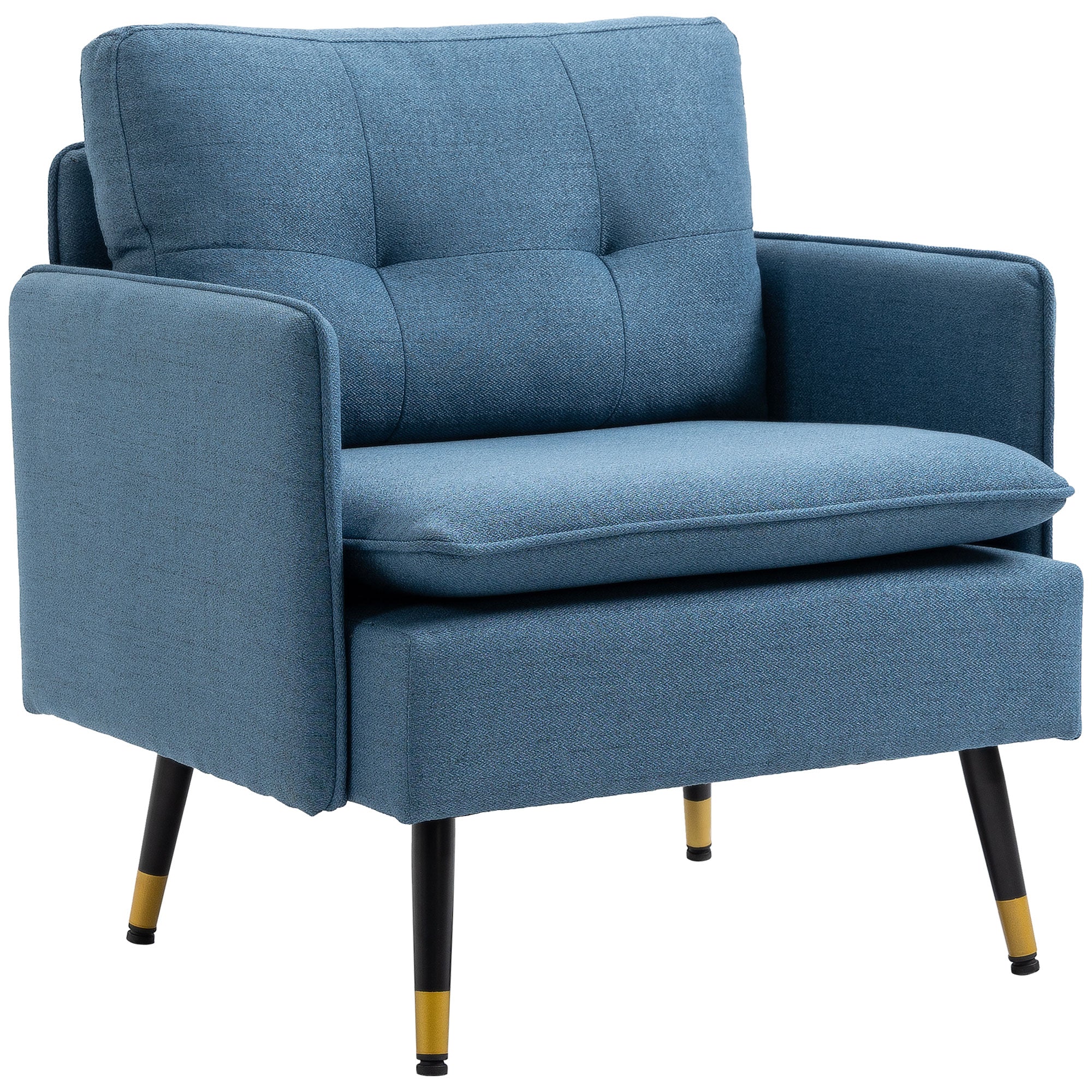 Button Tufted Accent Chair with Steel Legs & Arms, Blue - Image 2