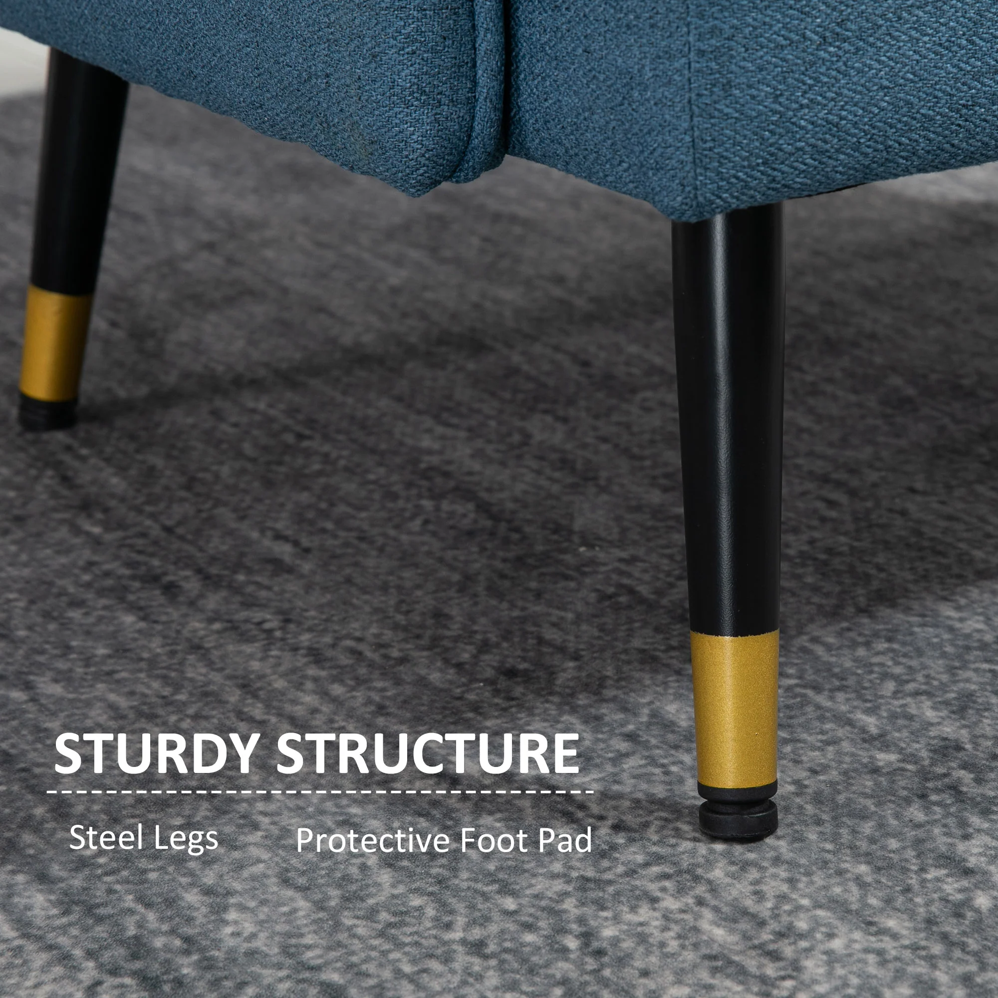Button Tufted Accent Chair with Steel Legs & Arms, Blue - Image 7