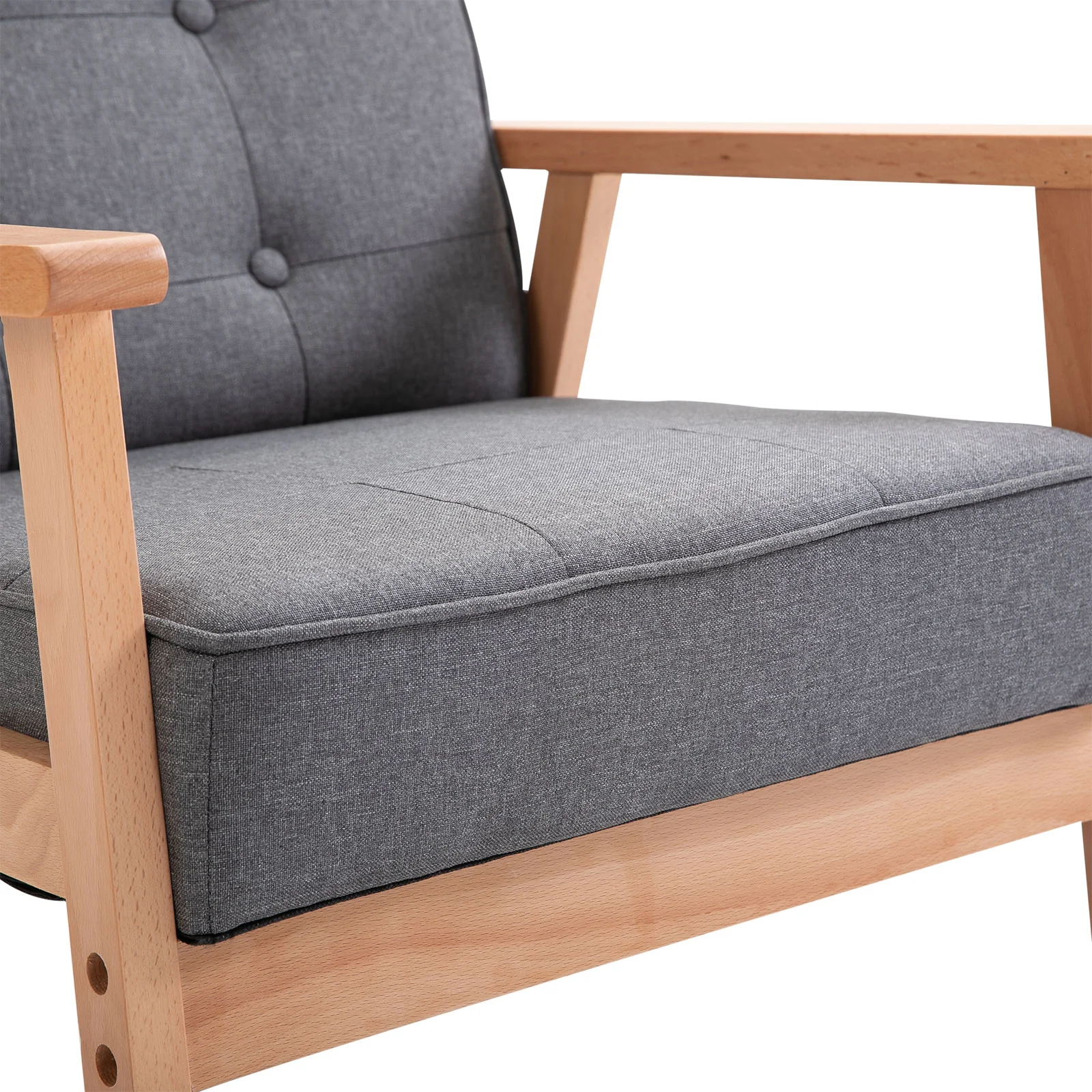 Retro Design Armchair, PU Leather Occasional Chair with Rubberwood Frame, Grey - Image 10