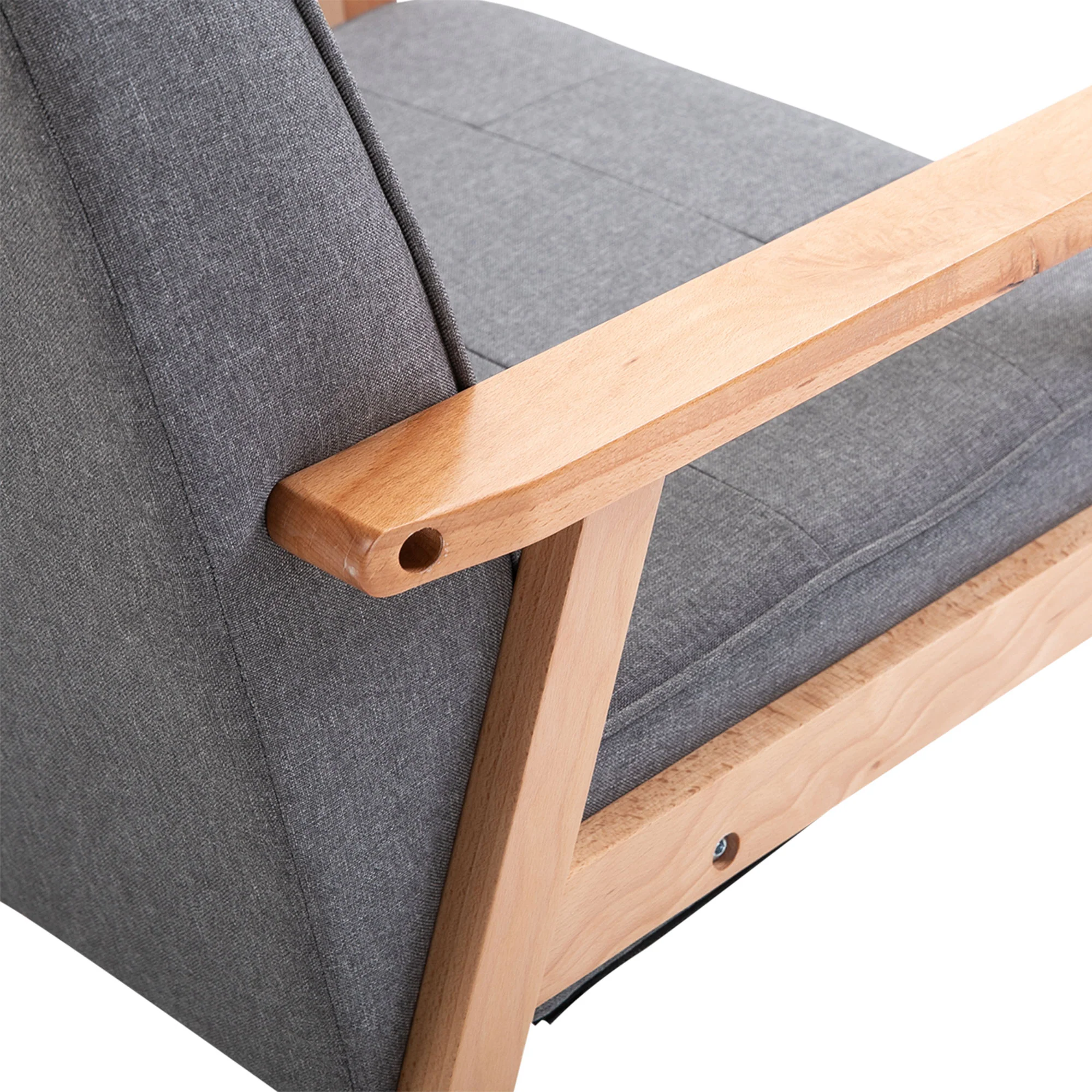 Retro Design Armchair, PU Leather Occasional Chair with Rubberwood Frame, Grey - Image 11