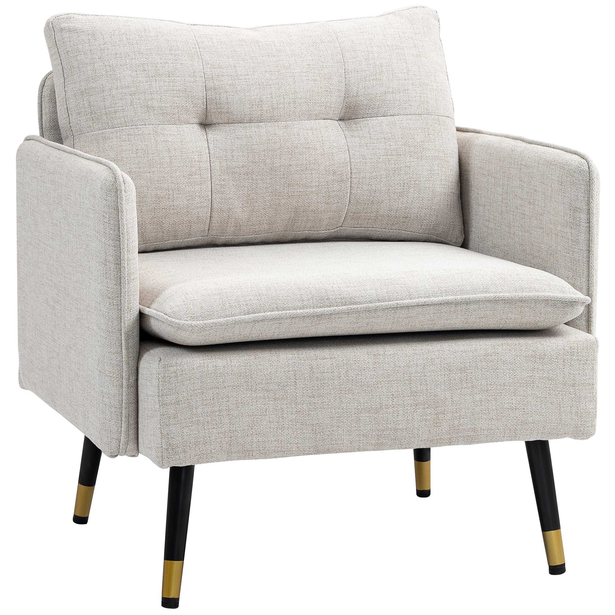 Button Tufted Accent Chair with Steel Legs & Arms, Cream White - Image 2
