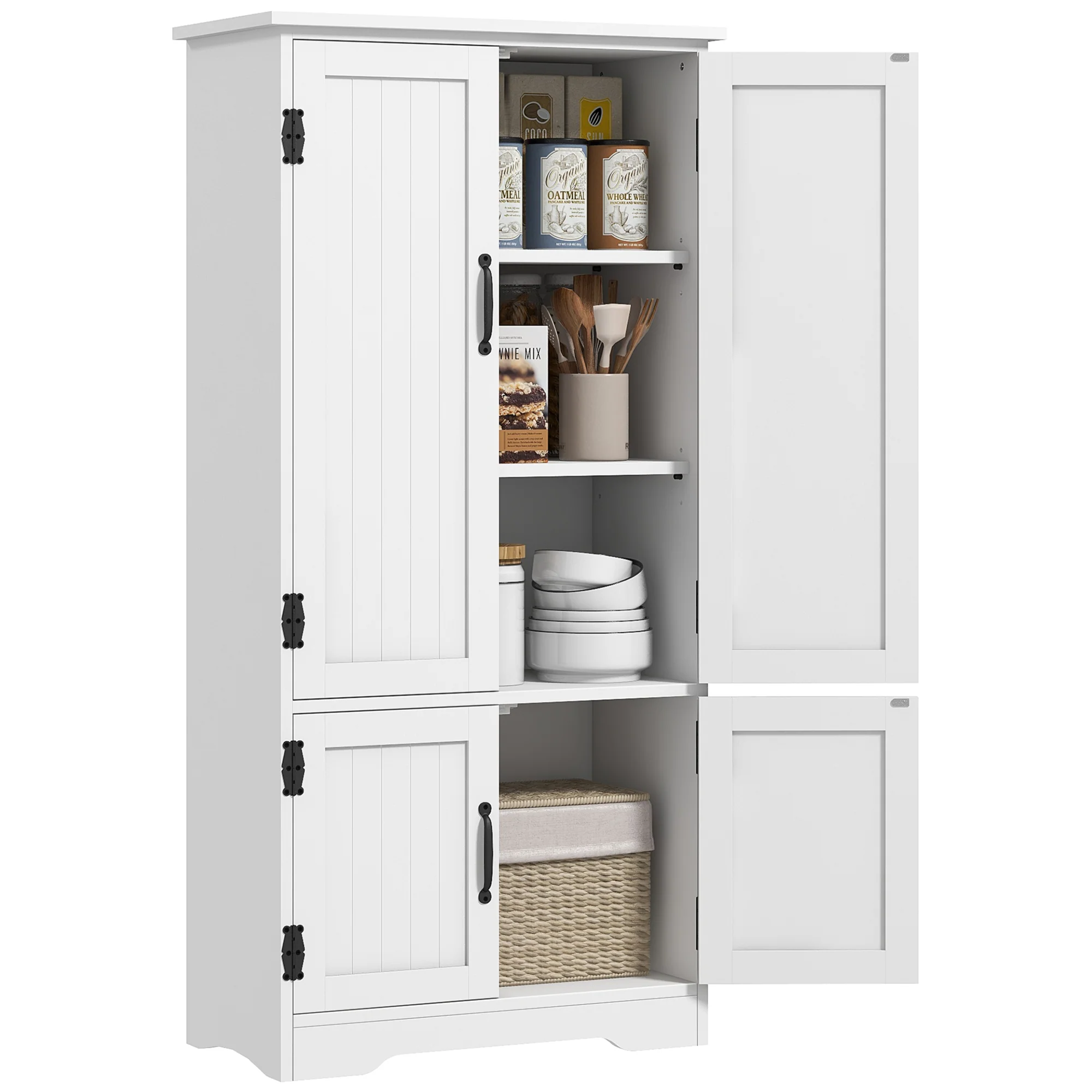 Accent Floor Storage Cabinet, Kitchen Cupboard Sideboard with Adjustable Shelves and 2 Lower Doors, White