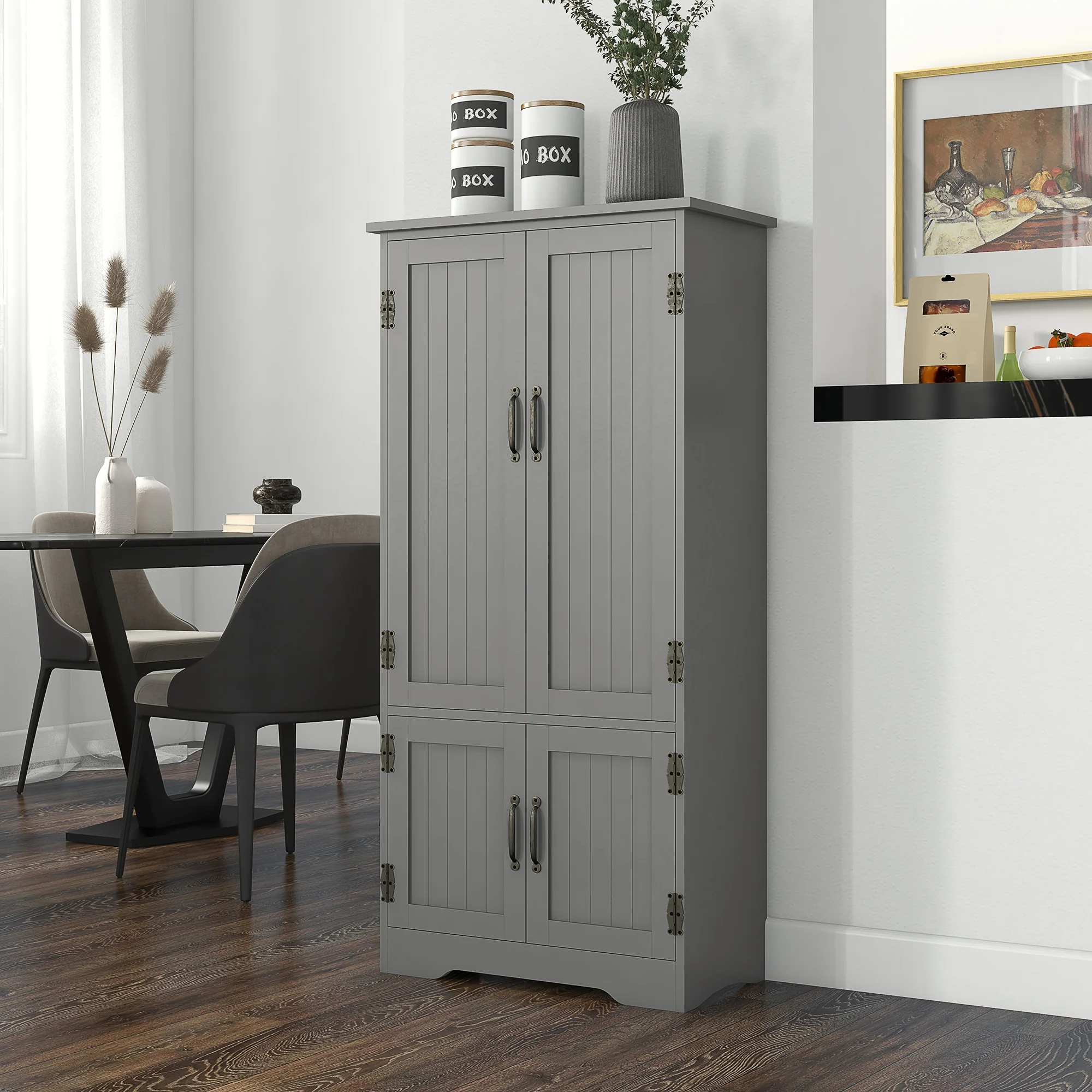 Accent Floor Storage Cabinet Kitchen Pantry with Adjustable Shelves and 2 Lower Doors Gray - Image 3