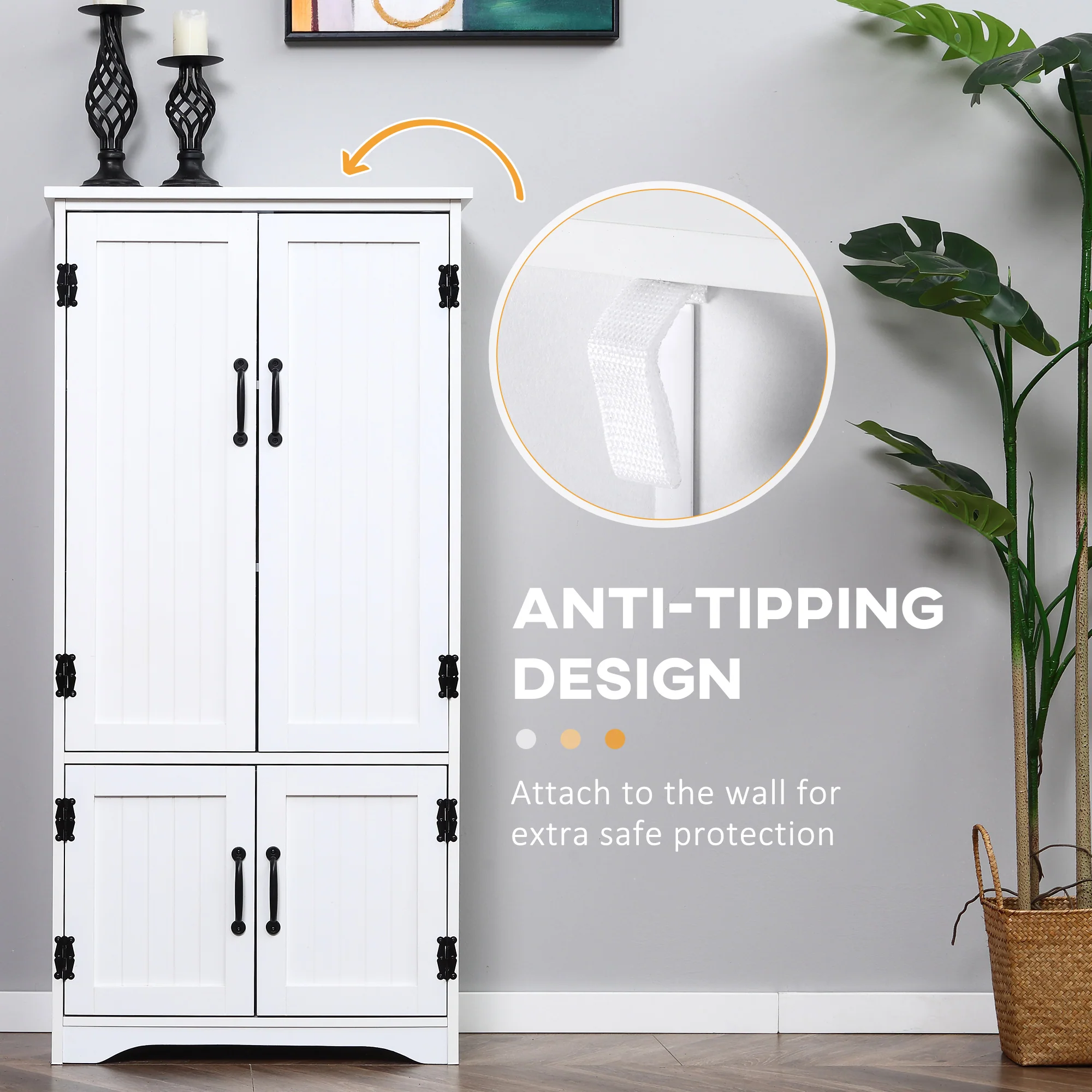 48.5" Floor Storage Cabinet, Kitchen Pantry w/ Adjustable Shelves & 2 Lower Doors, White - Image 10